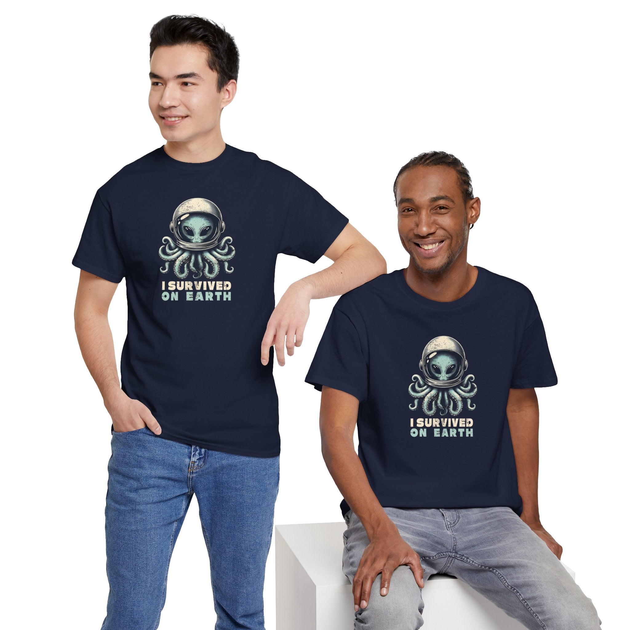 I Survived on Earth Alien Octopus Tee | Space Helmet Illustration