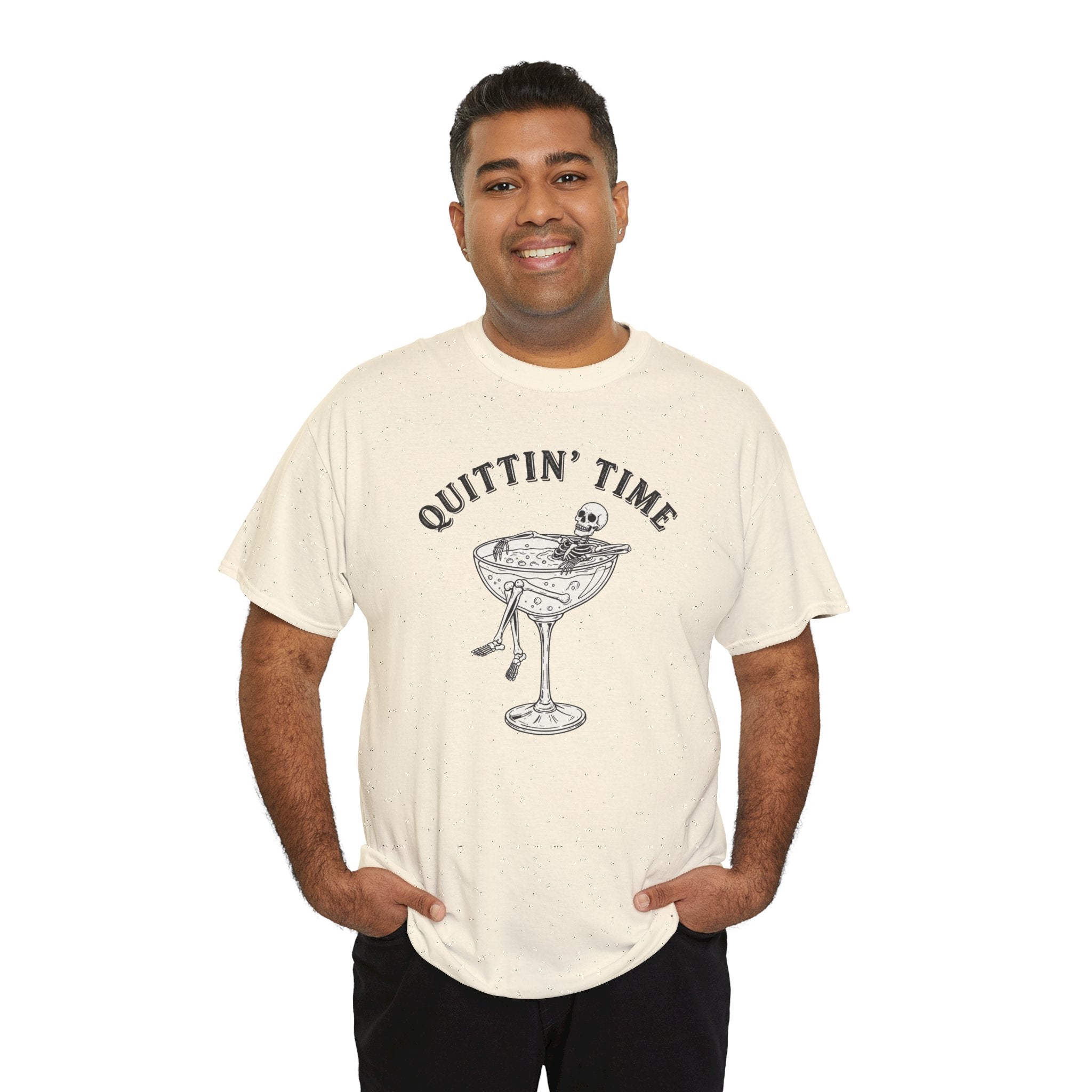 Quittin' Time Champagne Glass Illustration Tee | Retro Cocktail Shirt