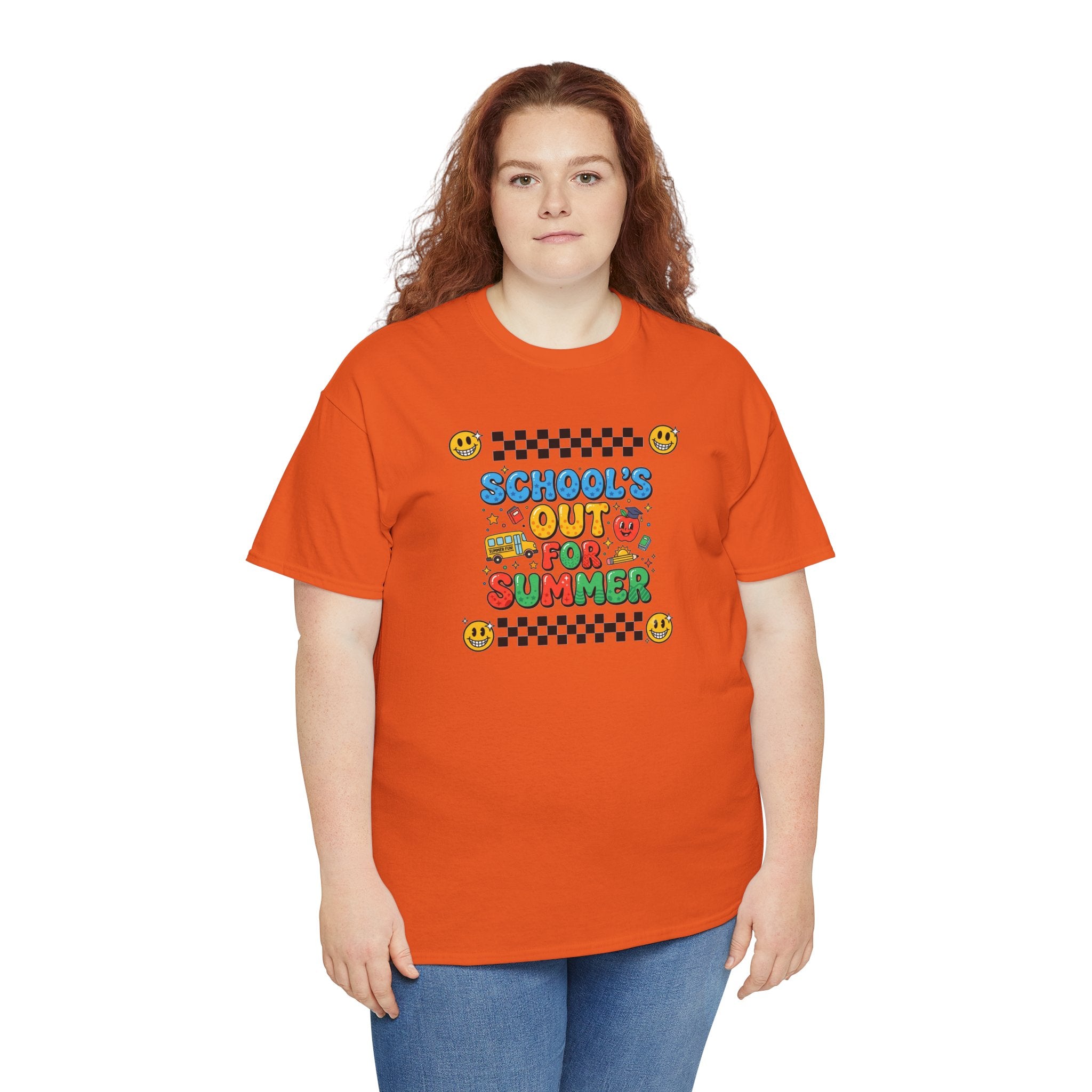 School's Out for Summer T-Shirt | Retro Smileys, Checkerboard, Bright Kids Graphic