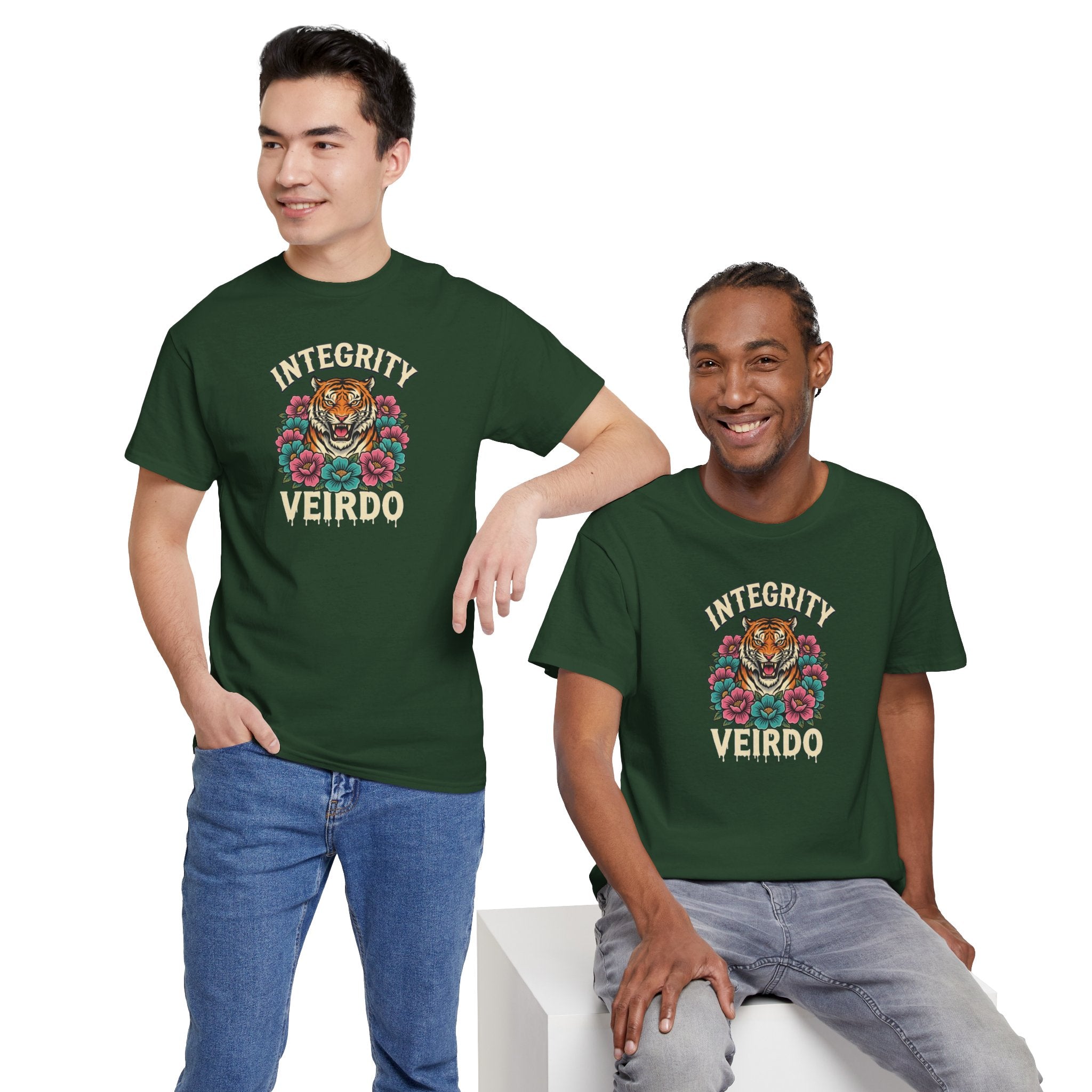 Integrity Weirdo T-Shirt | Tiger and Floral Illustration
