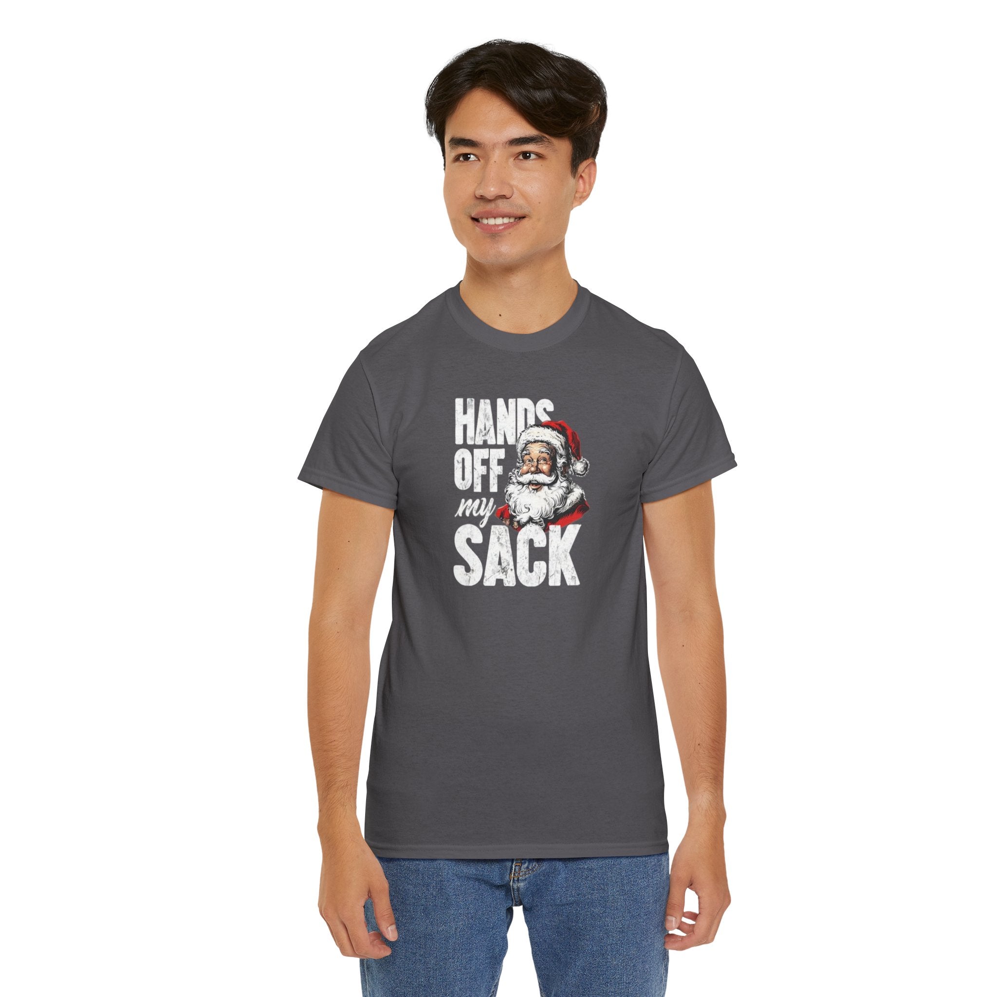 Hands Off My Sack Santa T-Shirt | Funny Christmas Holiday Tee
