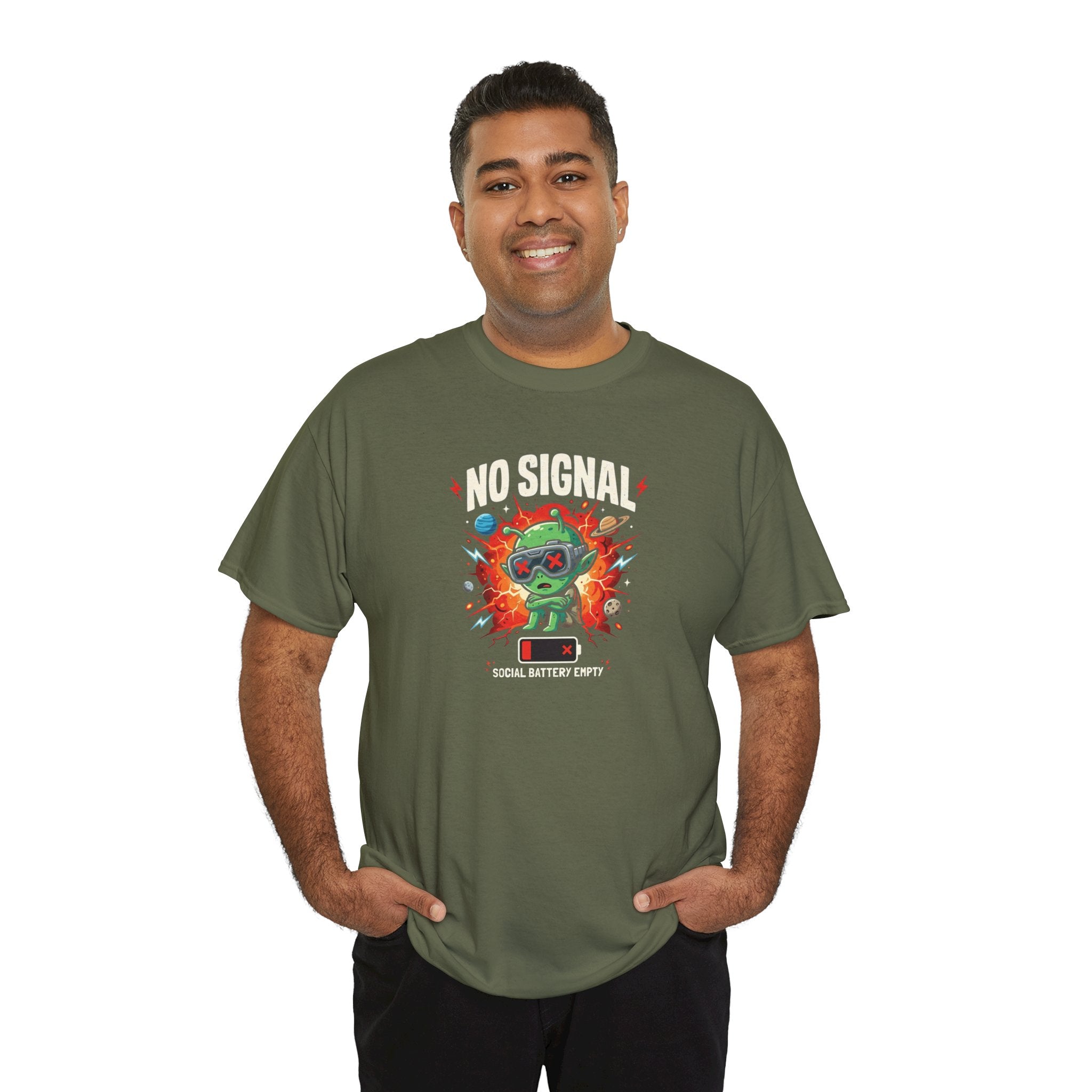 No Signal Alien Cartoon Tee | Retro TV, Glitch Art, Space Humor