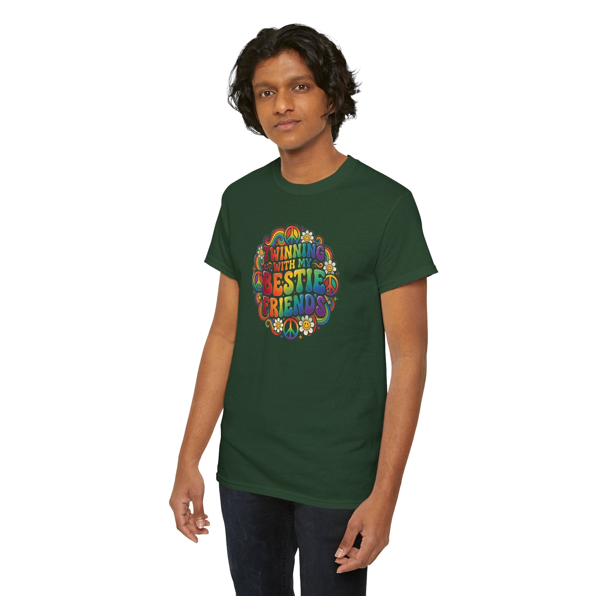 Twinning With My Bestie Friends tee | Rainbow Retro Peace Sign design
