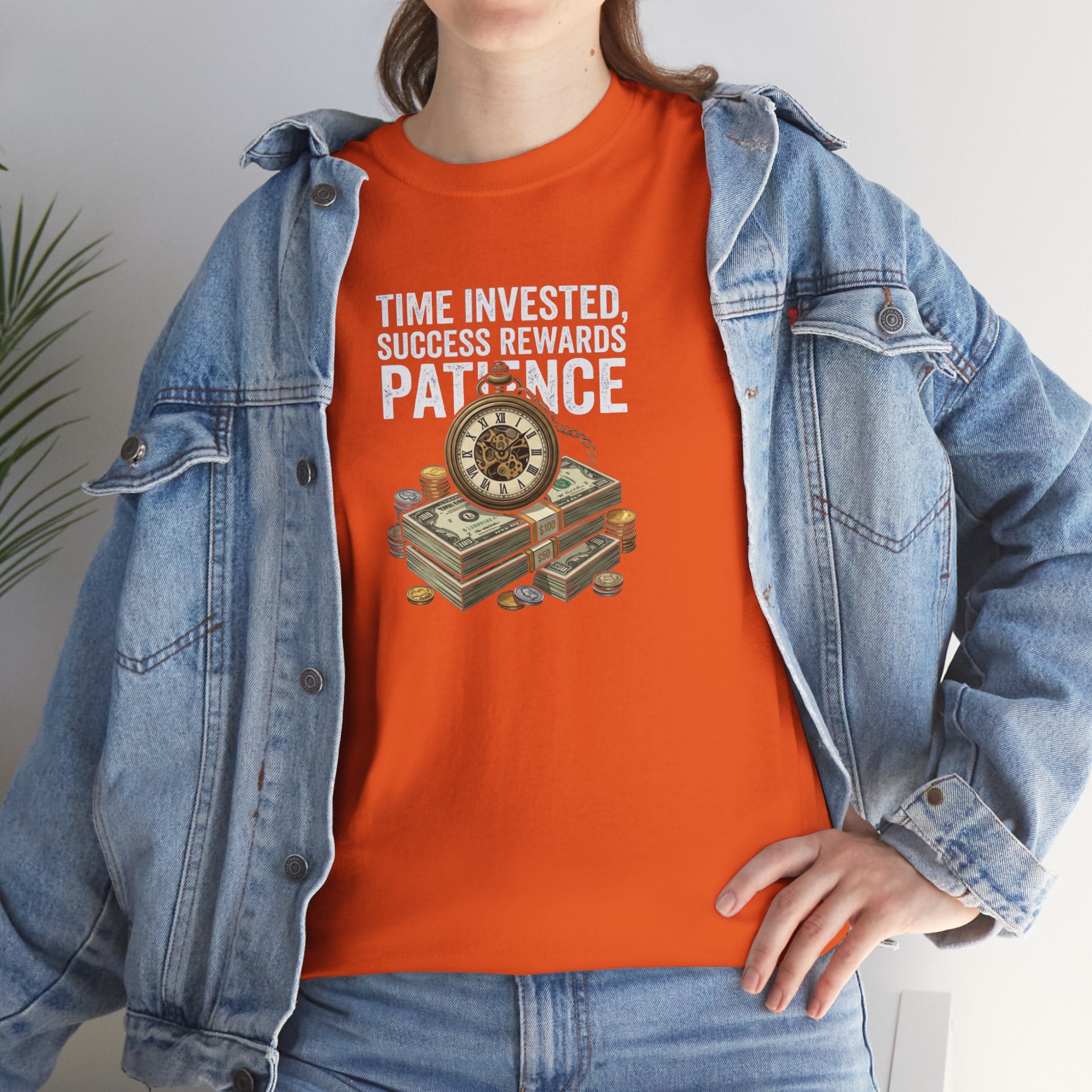 Time Invested Success Rewards Patience Tee | Stacked Cash and Compass Design