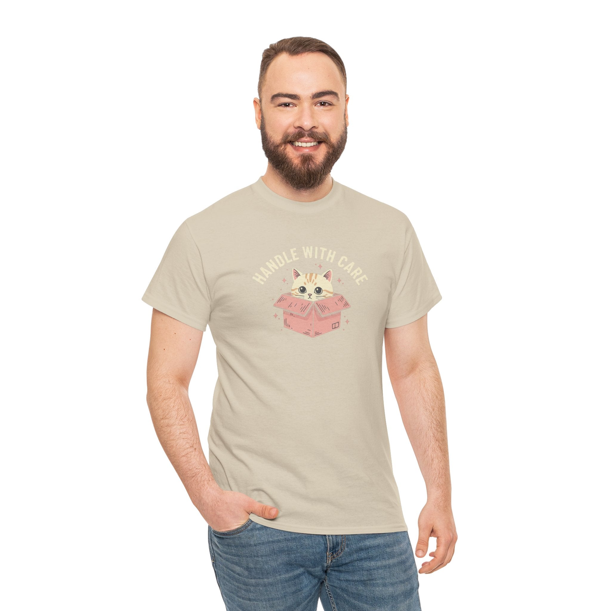 Handle With Care kitten in box T-Shirt | Cute Cat Illustration, Pastel Design