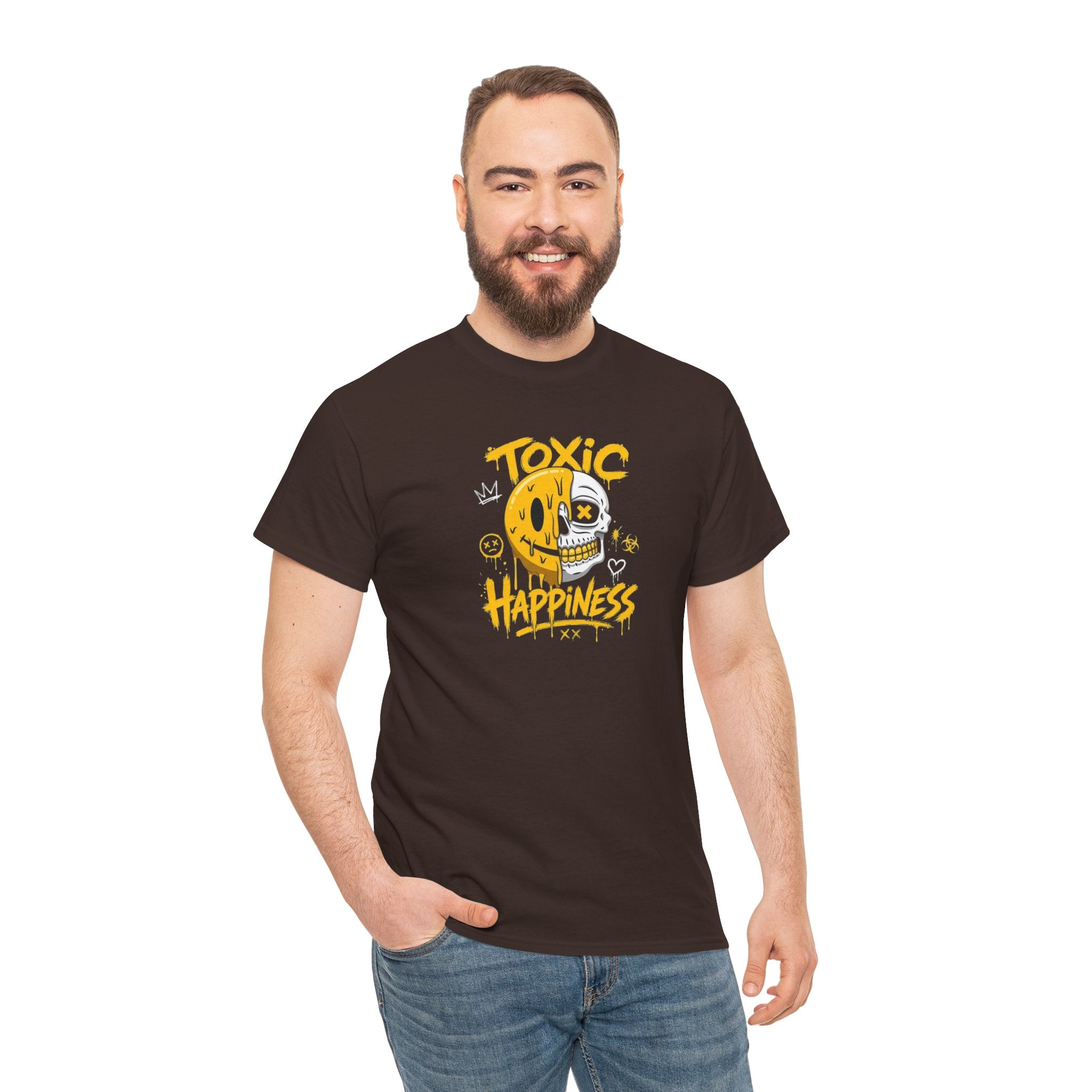 Toxic Happiness smiley skull tee | Graphic T-Shirt, Yellow Gothic Streetwear