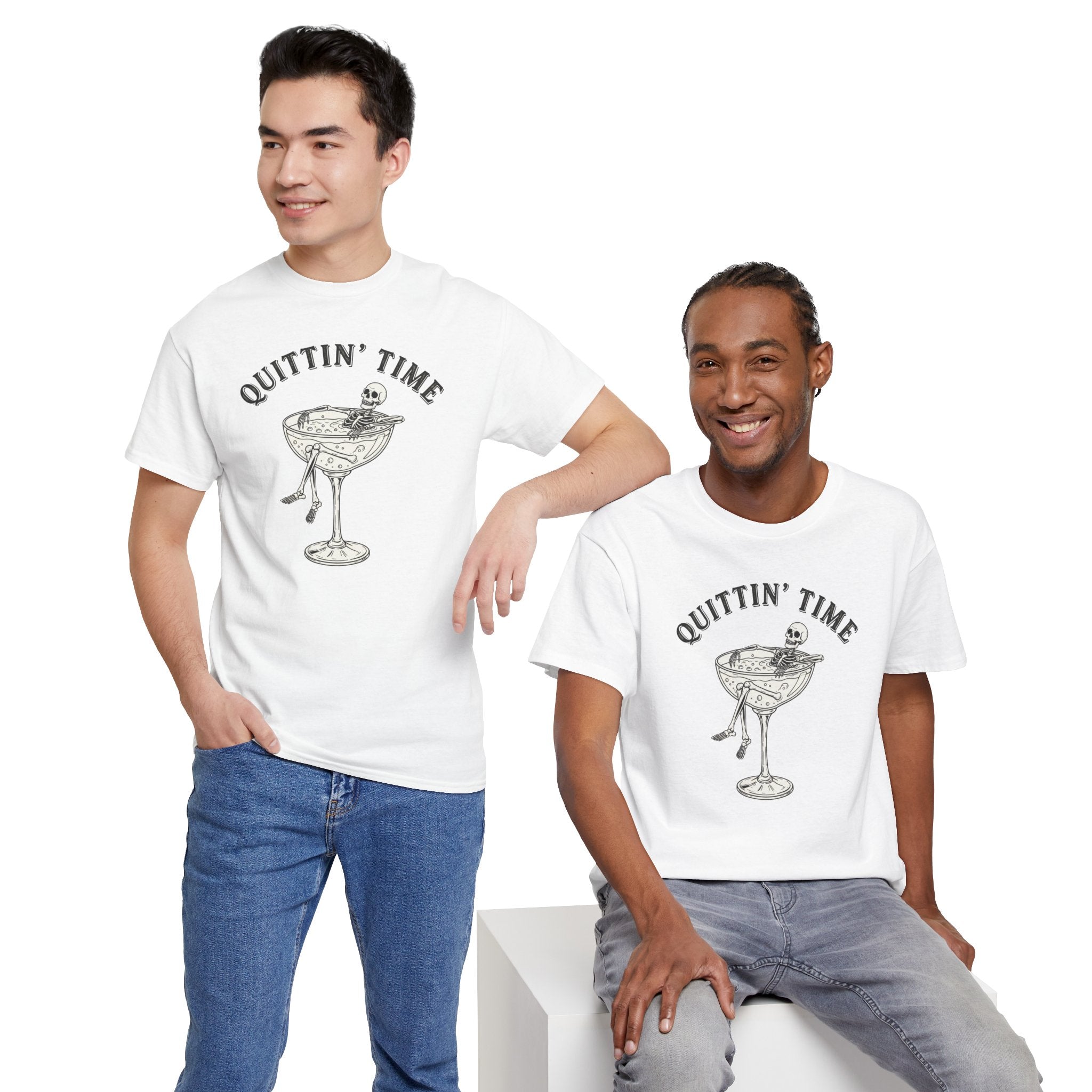 Quittin' Time Champagne Glass Illustration Tee | Retro Cocktail Shirt