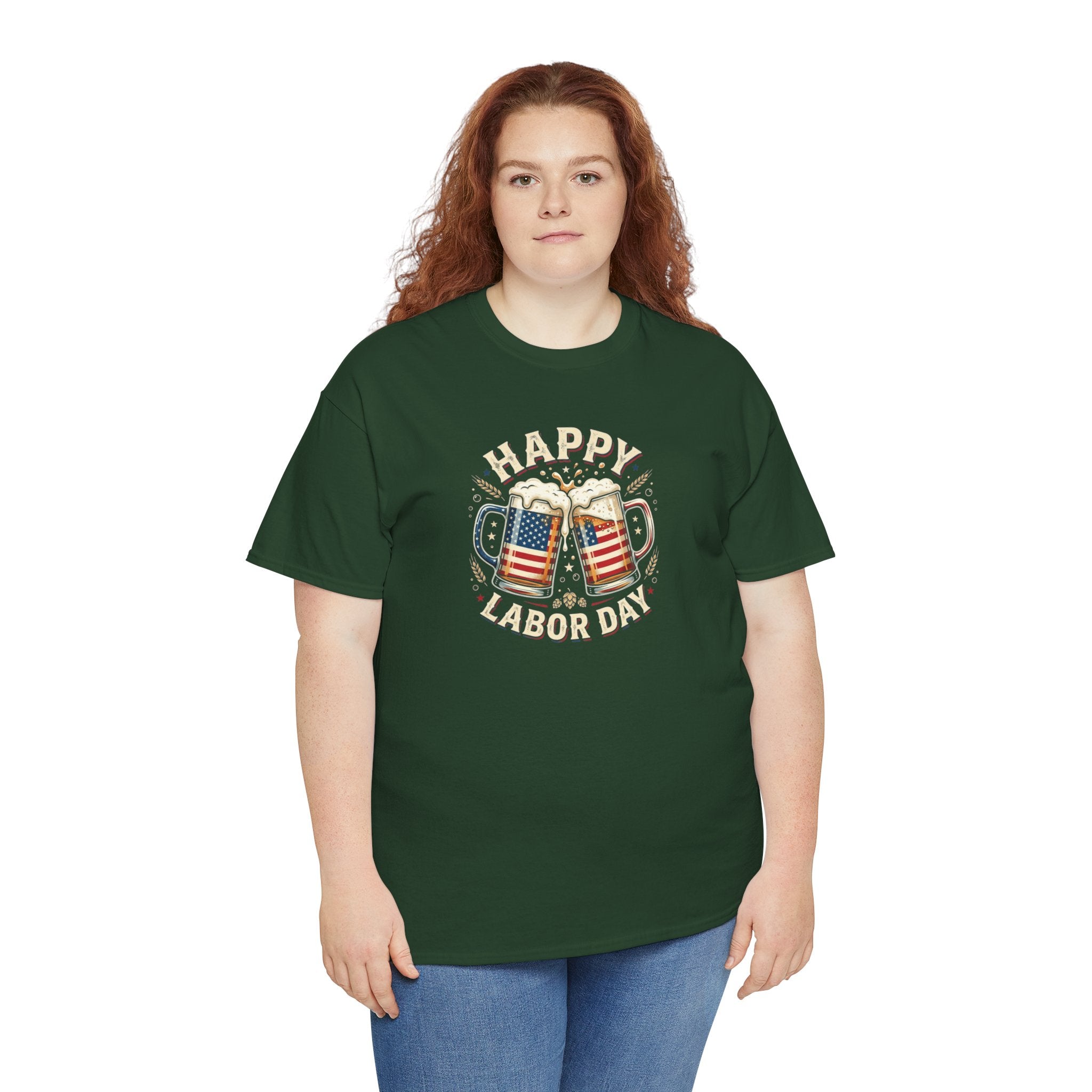 Happy Labor Day Beer Mugs T-Shirt | American Flag Cheers Tee