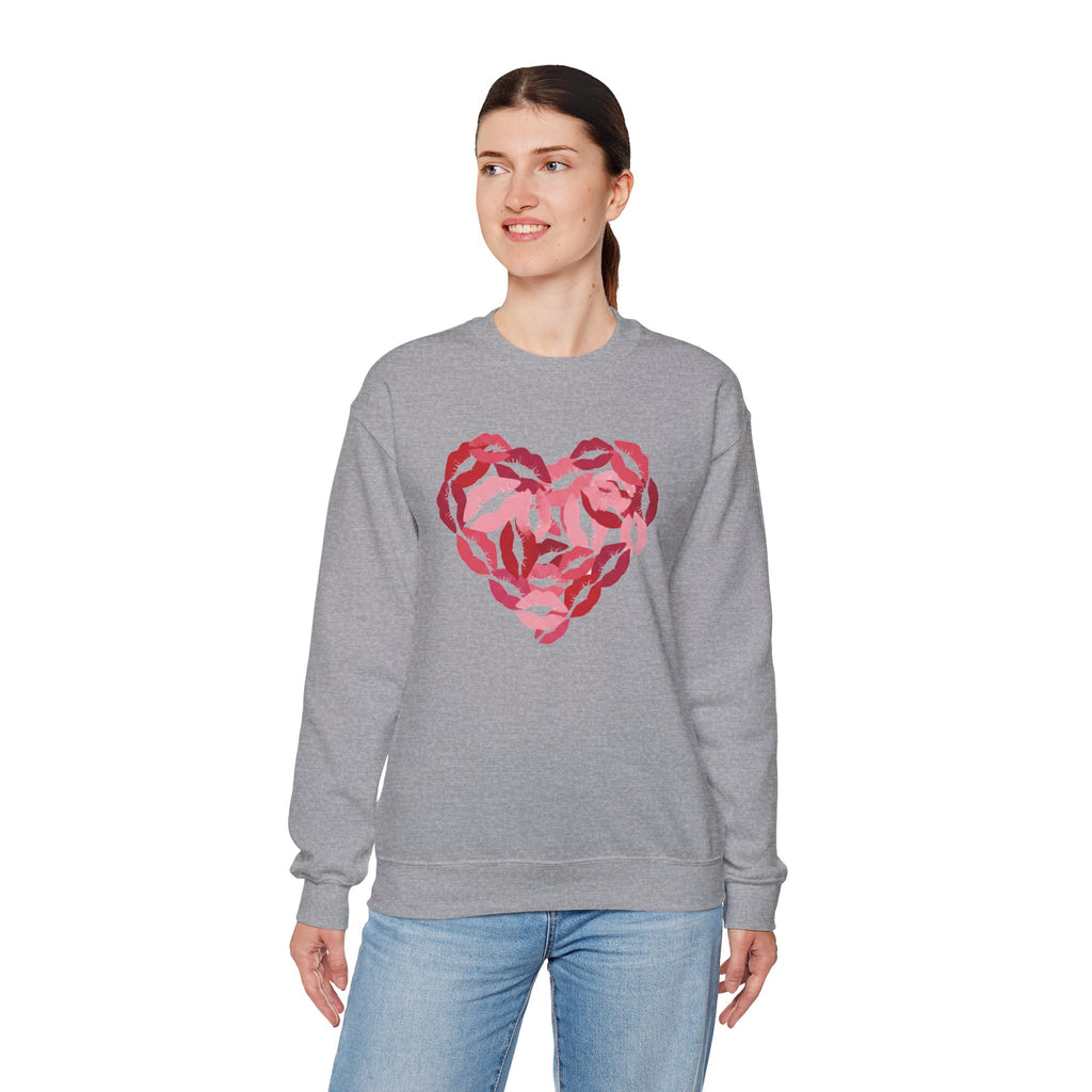 Valentine's Day Kiss Mark Heart Sweatshirt | Lip Print Heart Graphic