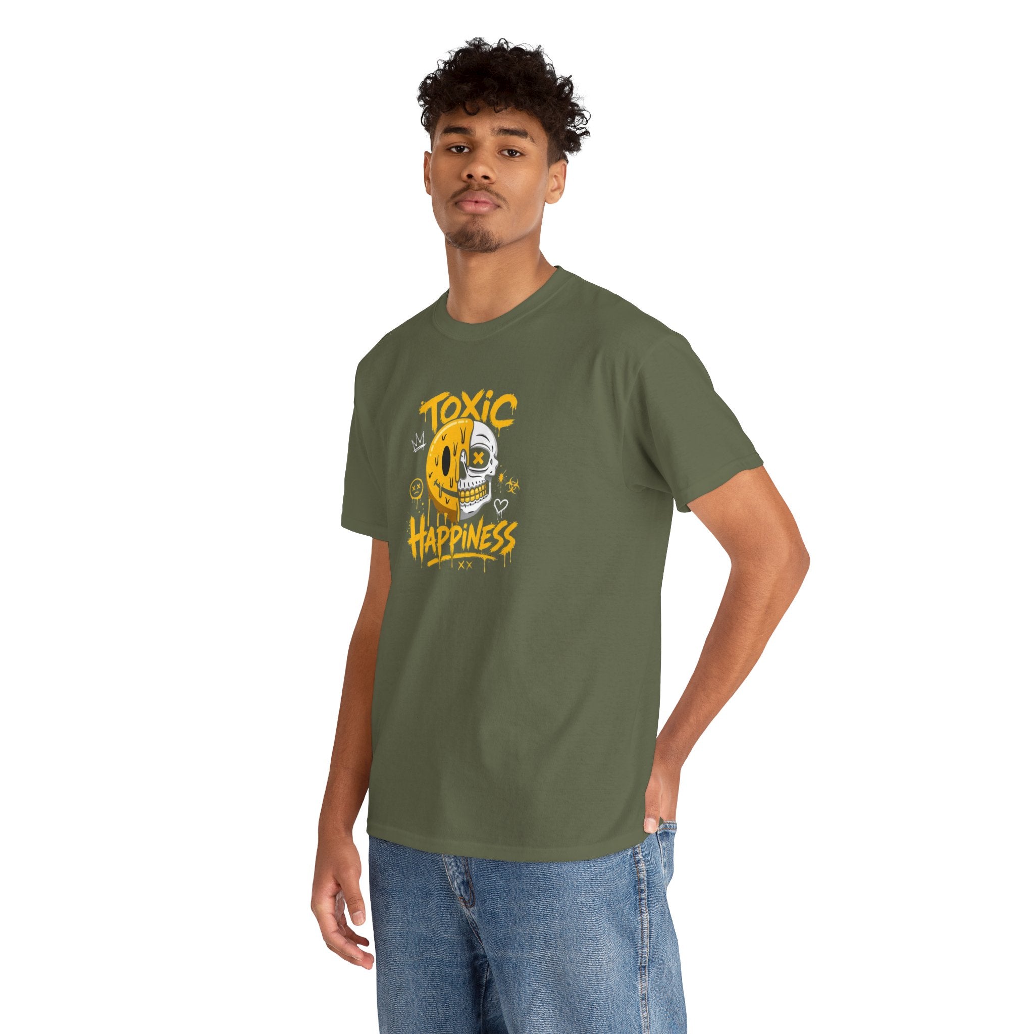 Toxic Happiness smiley skull tee | Graphic T-Shirt, Yellow Gothic Streetwear