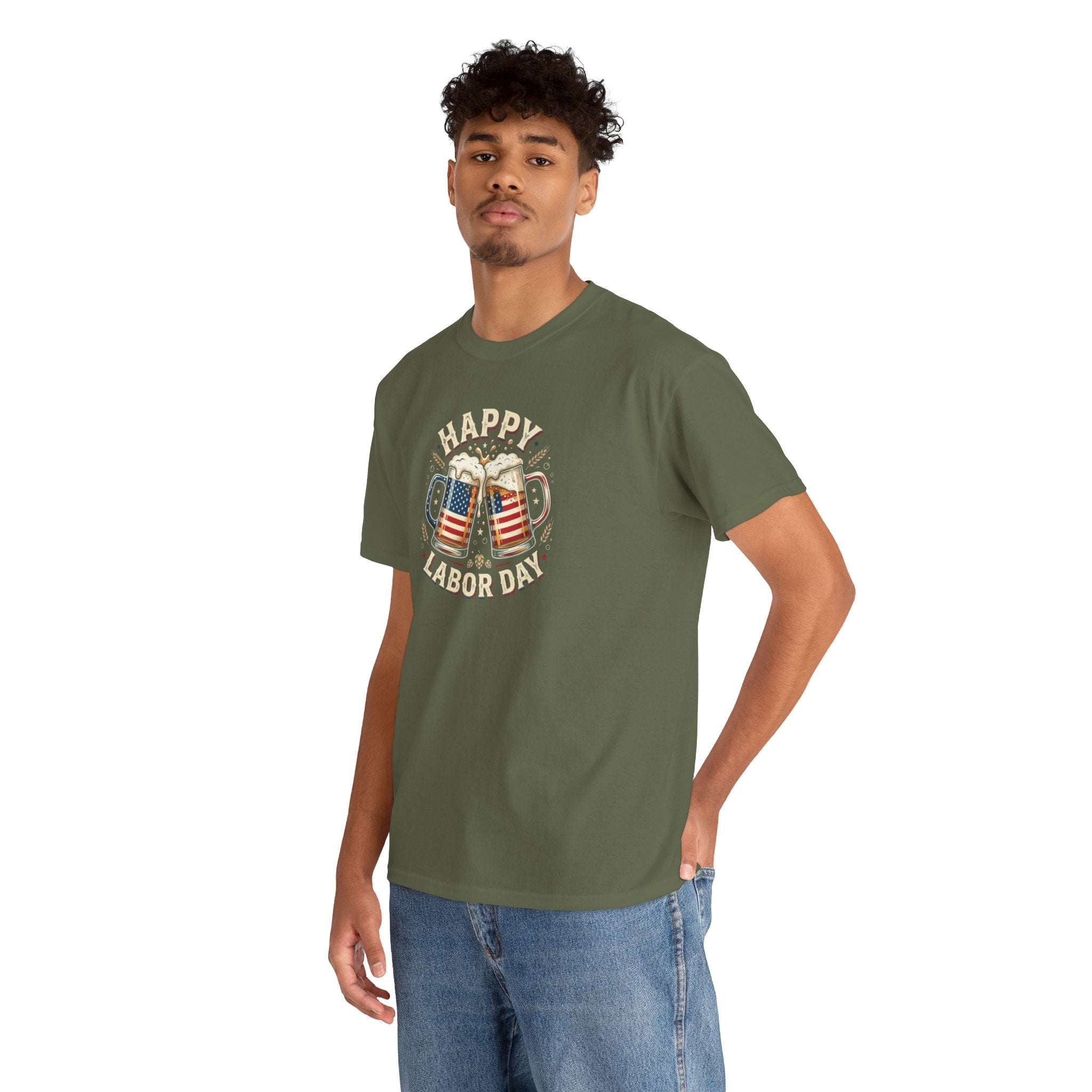 Happy Labor Day Beer Mugs T-Shirt | American Flag Cheers Tee