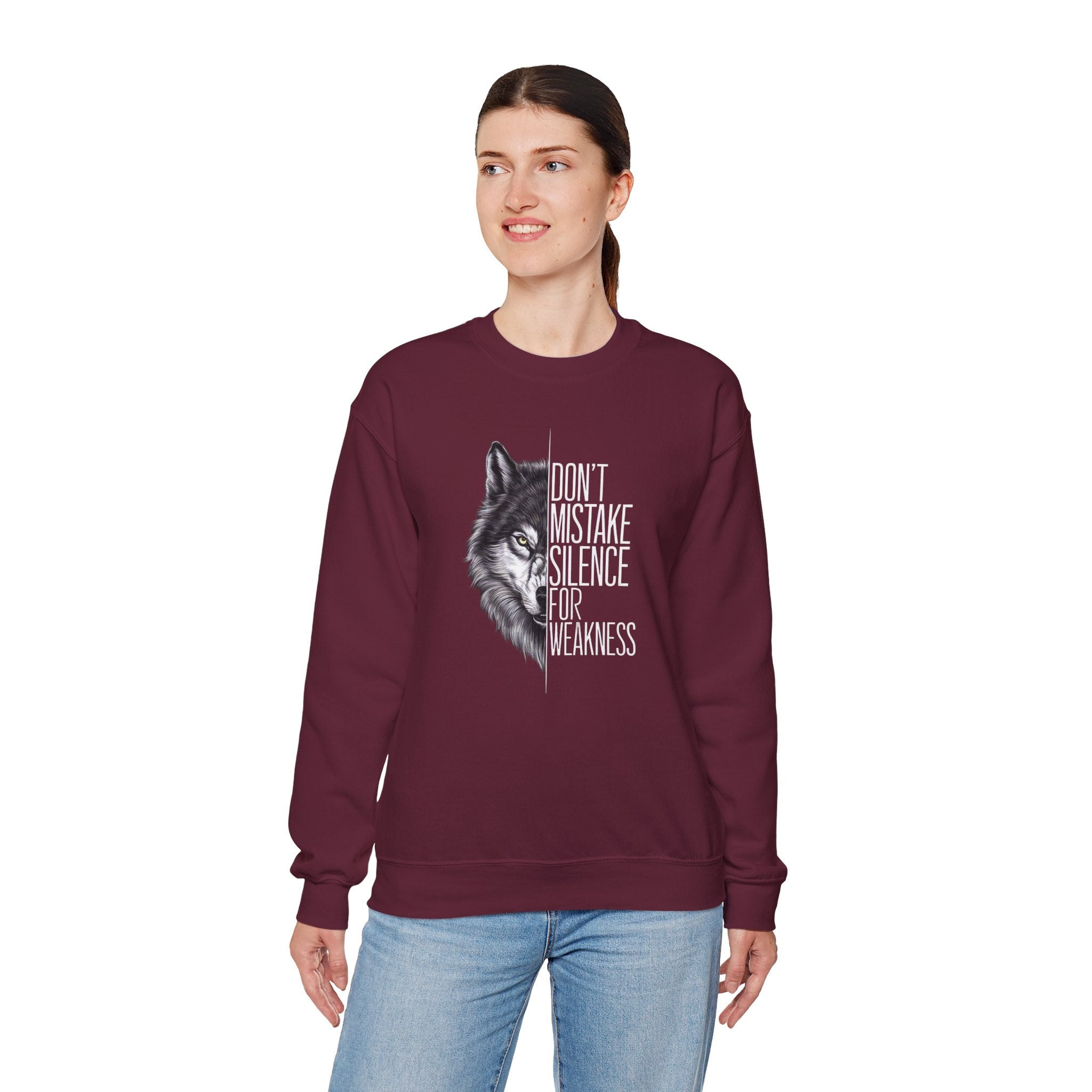 Wolf Half-Face Portrait Don't Mistake Silence For Weakness Crewneck