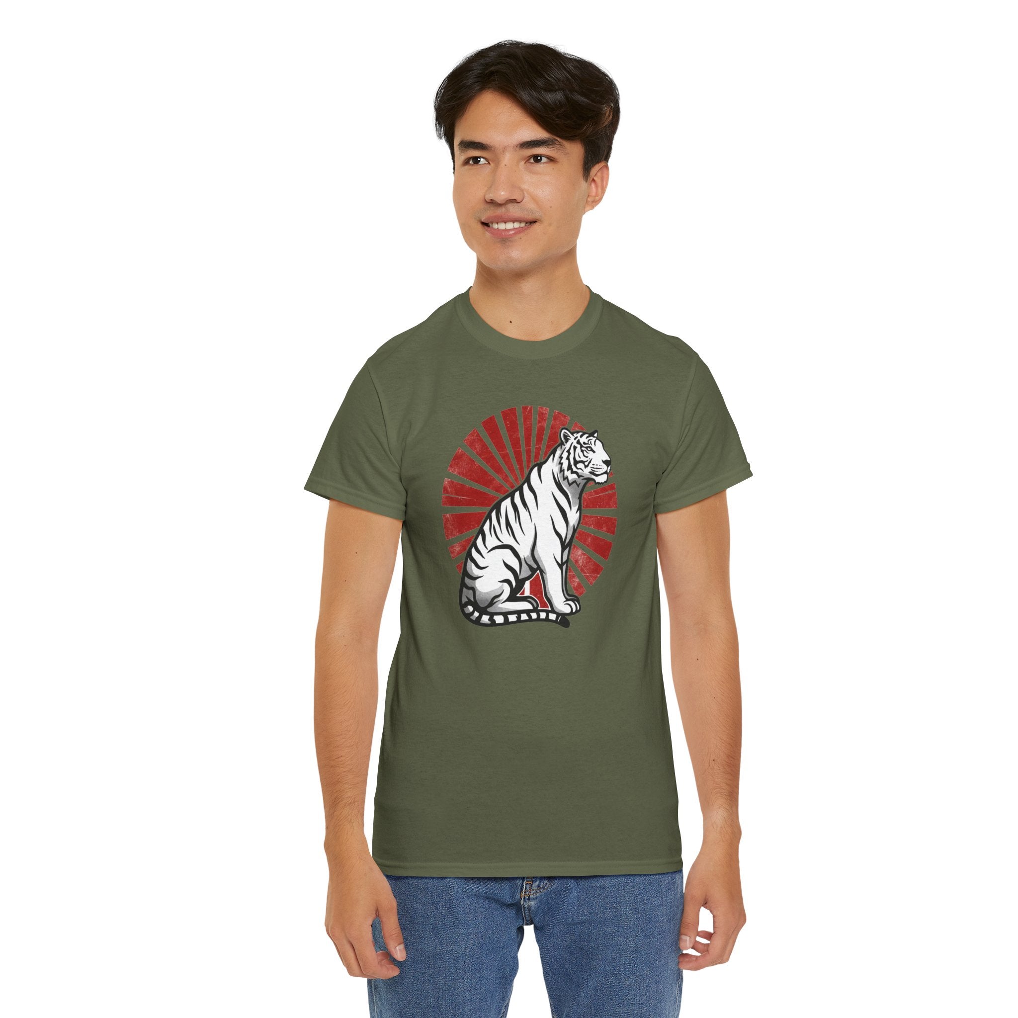 White Tiger with Rising Sun Tee | Japanese Tiger Graphic T-Shirt