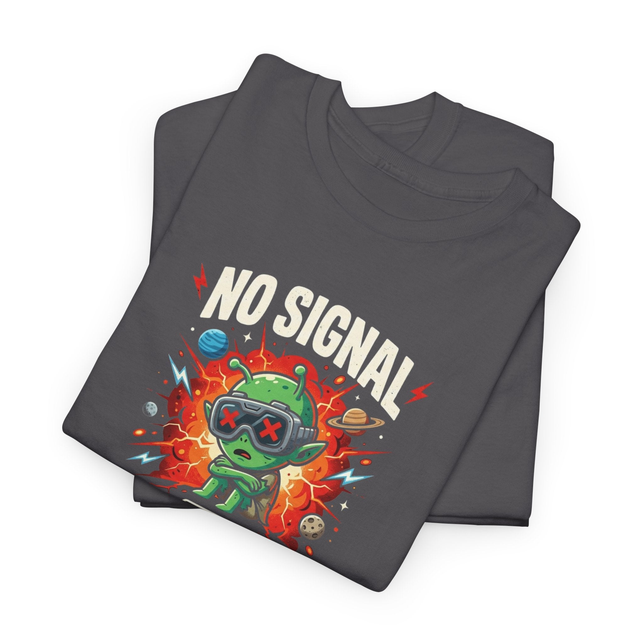No Signal Alien Cartoon Tee | Retro TV, Glitch Art, Space Humor