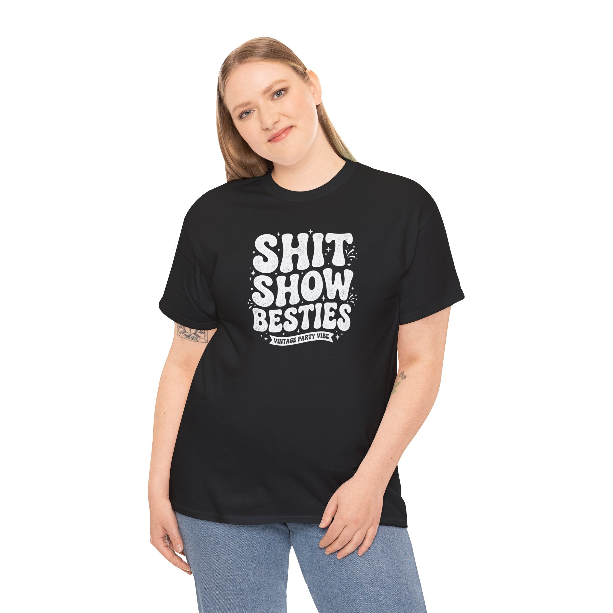 Shit Show Besties Tee | Funny Retro Bubble Letter Graphic Shirt