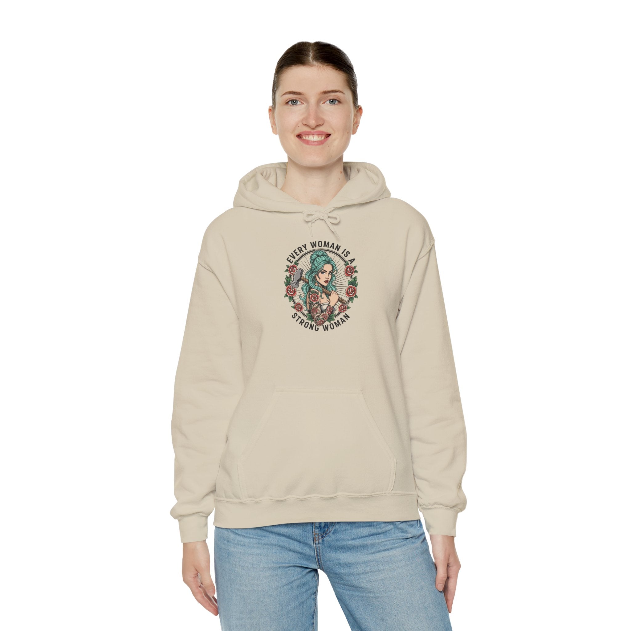 Every Woman Is Strong Woman Hoodie | Floral Tattoo Woman Illustration