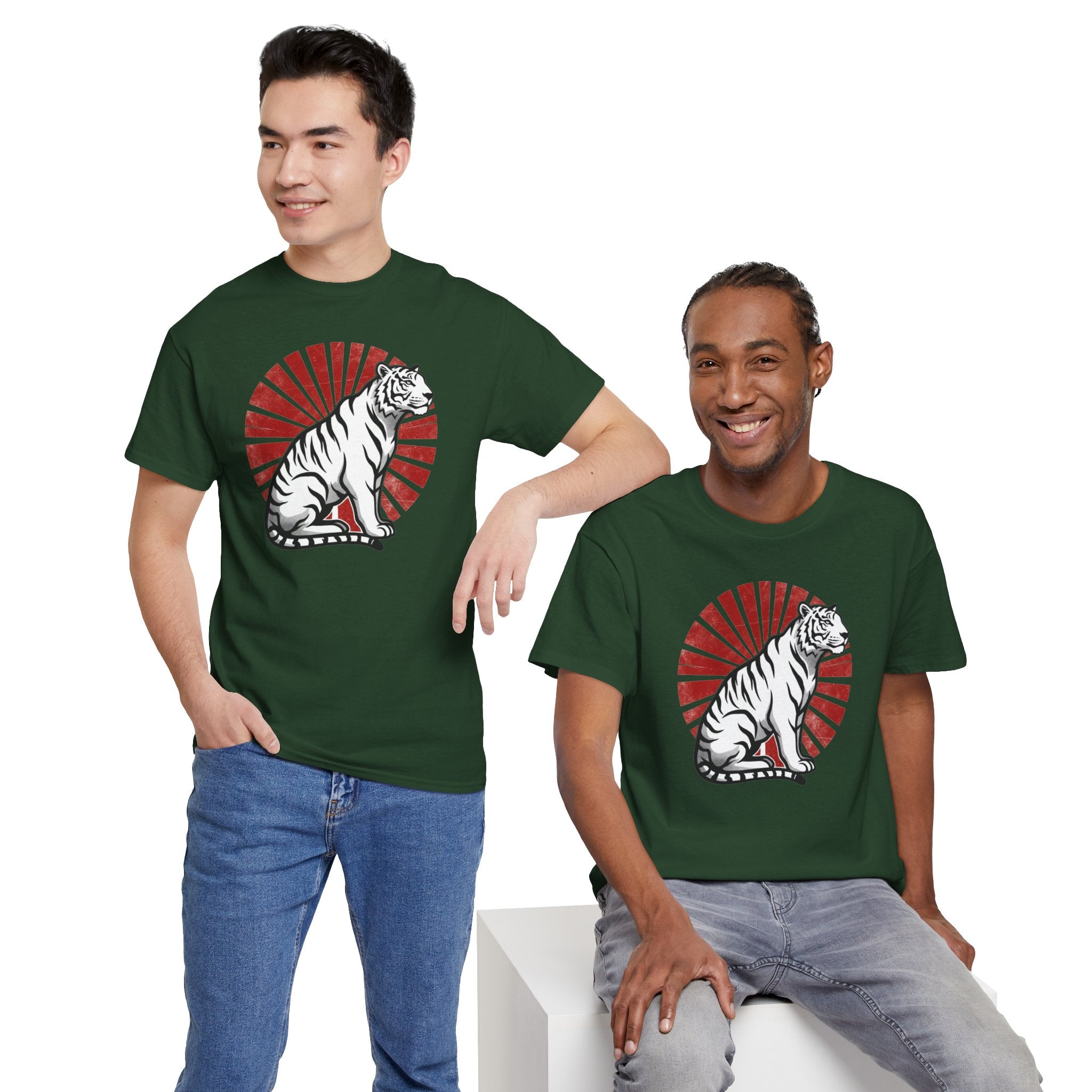 White Tiger with Rising Sun Tee | Japanese Tiger Graphic T-Shirt