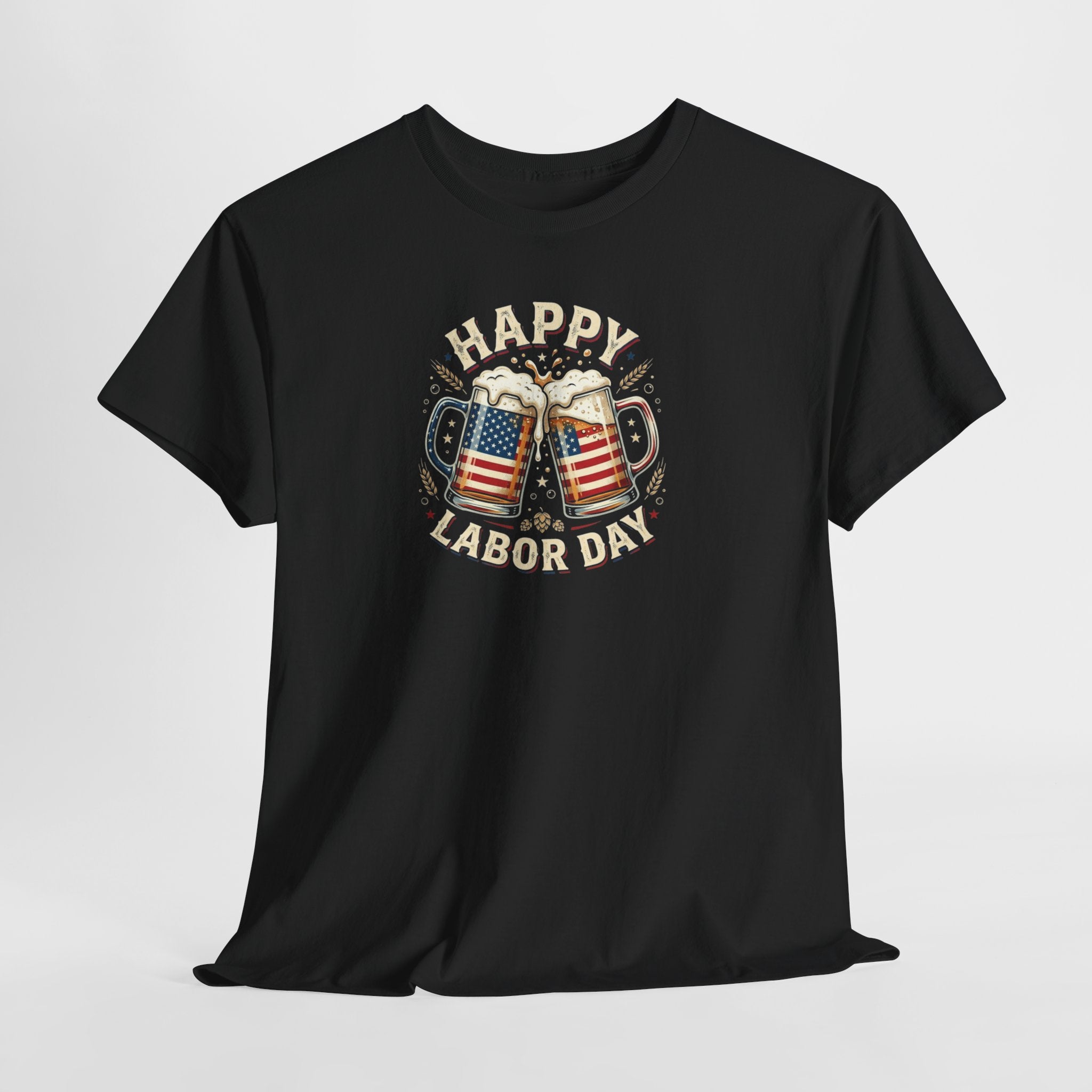 Happy Labor Day Beer Mugs T-Shirt | American Flag Cheers Tee
