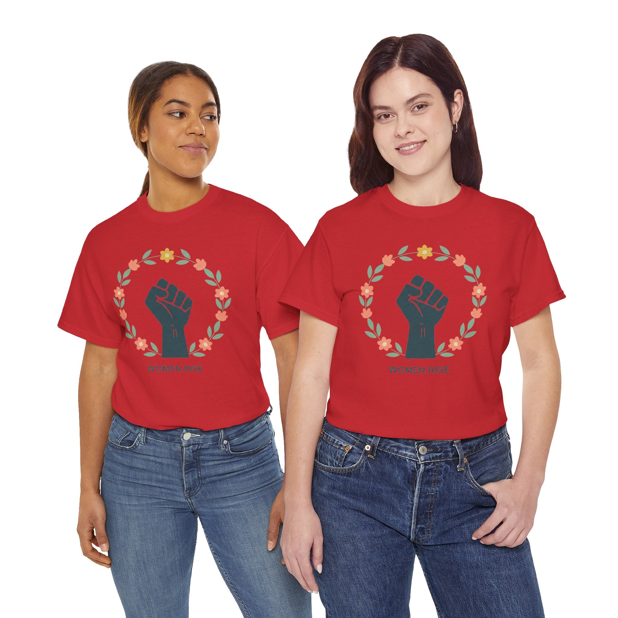 Women Rise Fist Tee | Feminist Power Floral Wreath T-Shirt