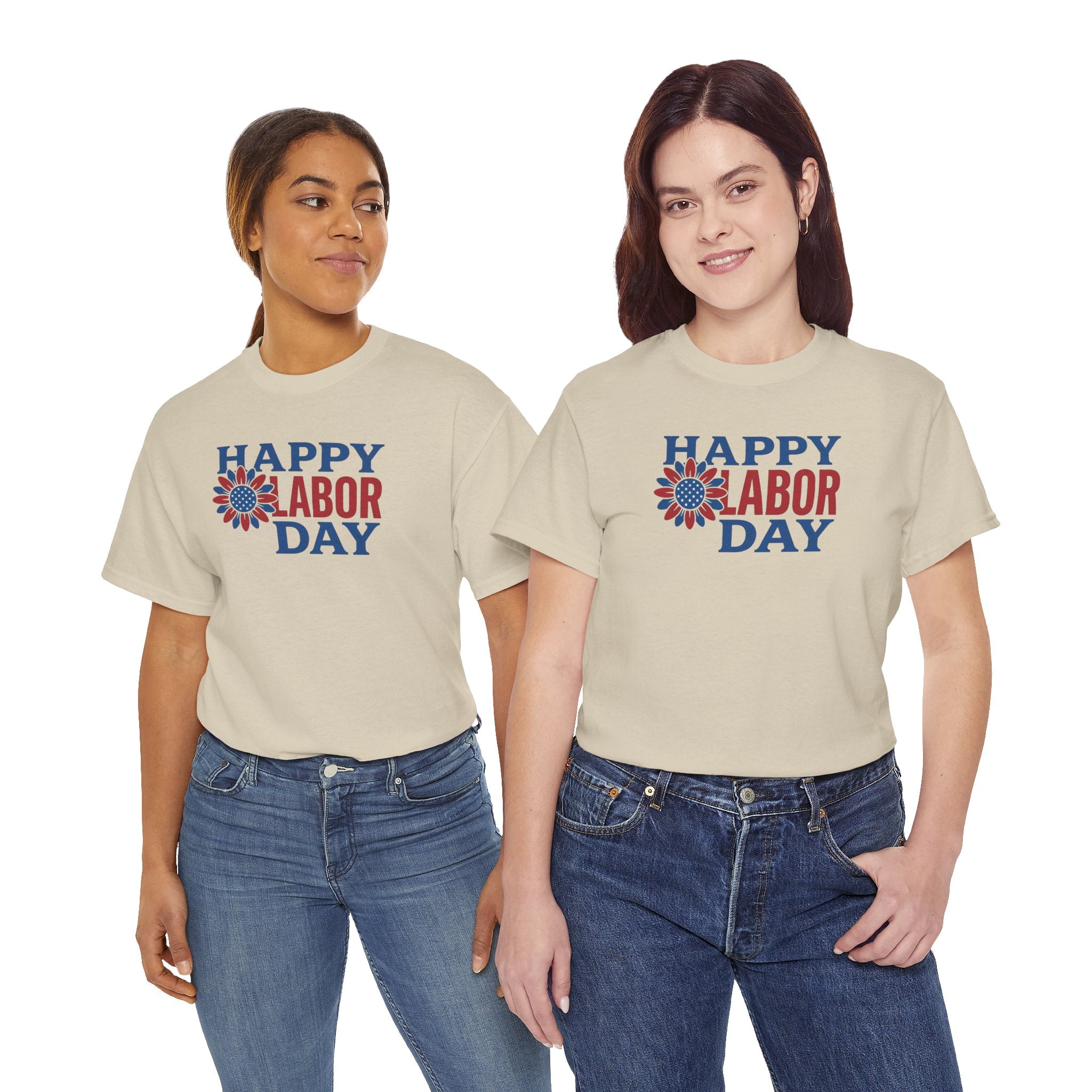 Happy Labor Day T-Shirt | Patriotic Floral Sunburst, Red Blue Holiday Tee