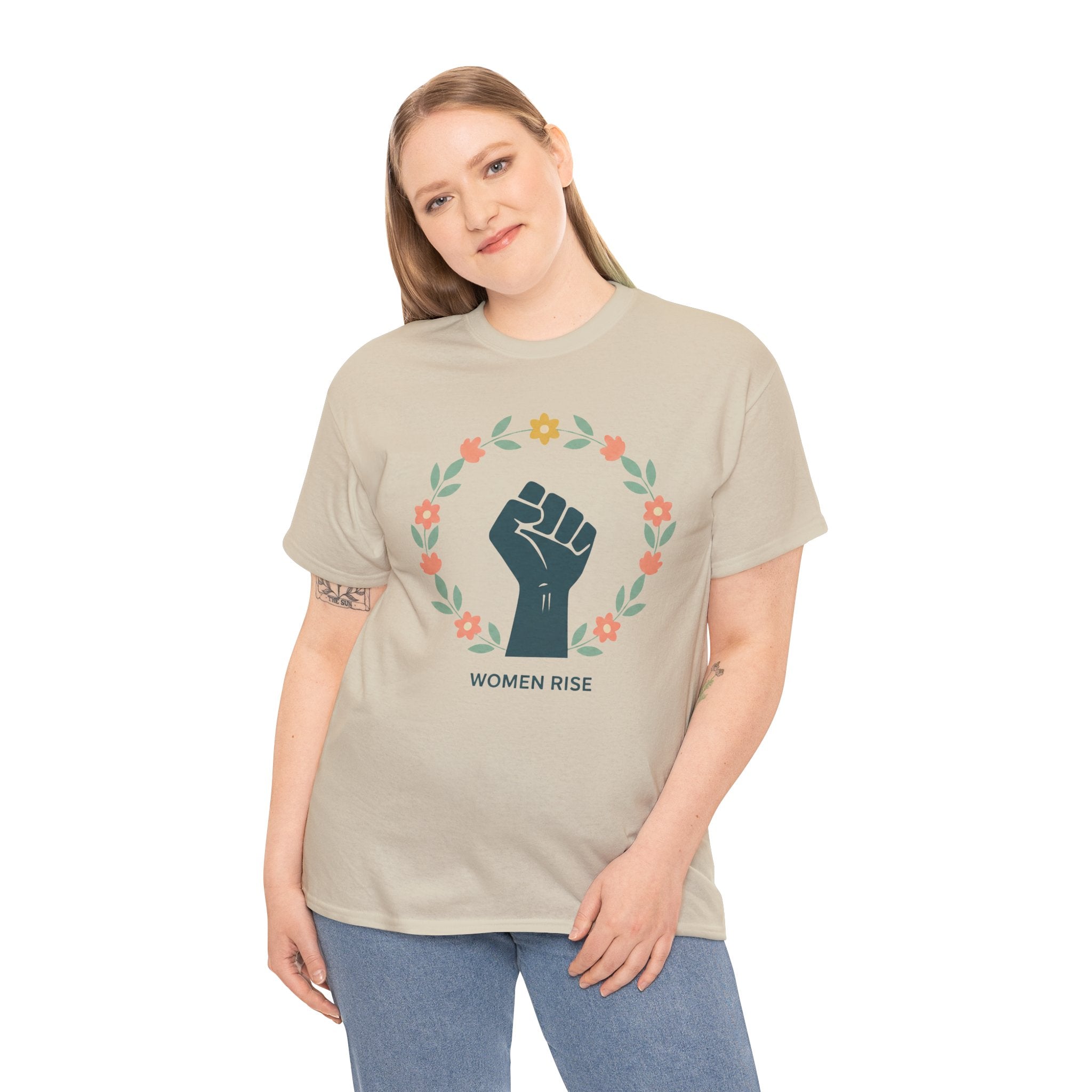 Women Rise Fist Tee | Feminist Power Floral Wreath T-Shirt