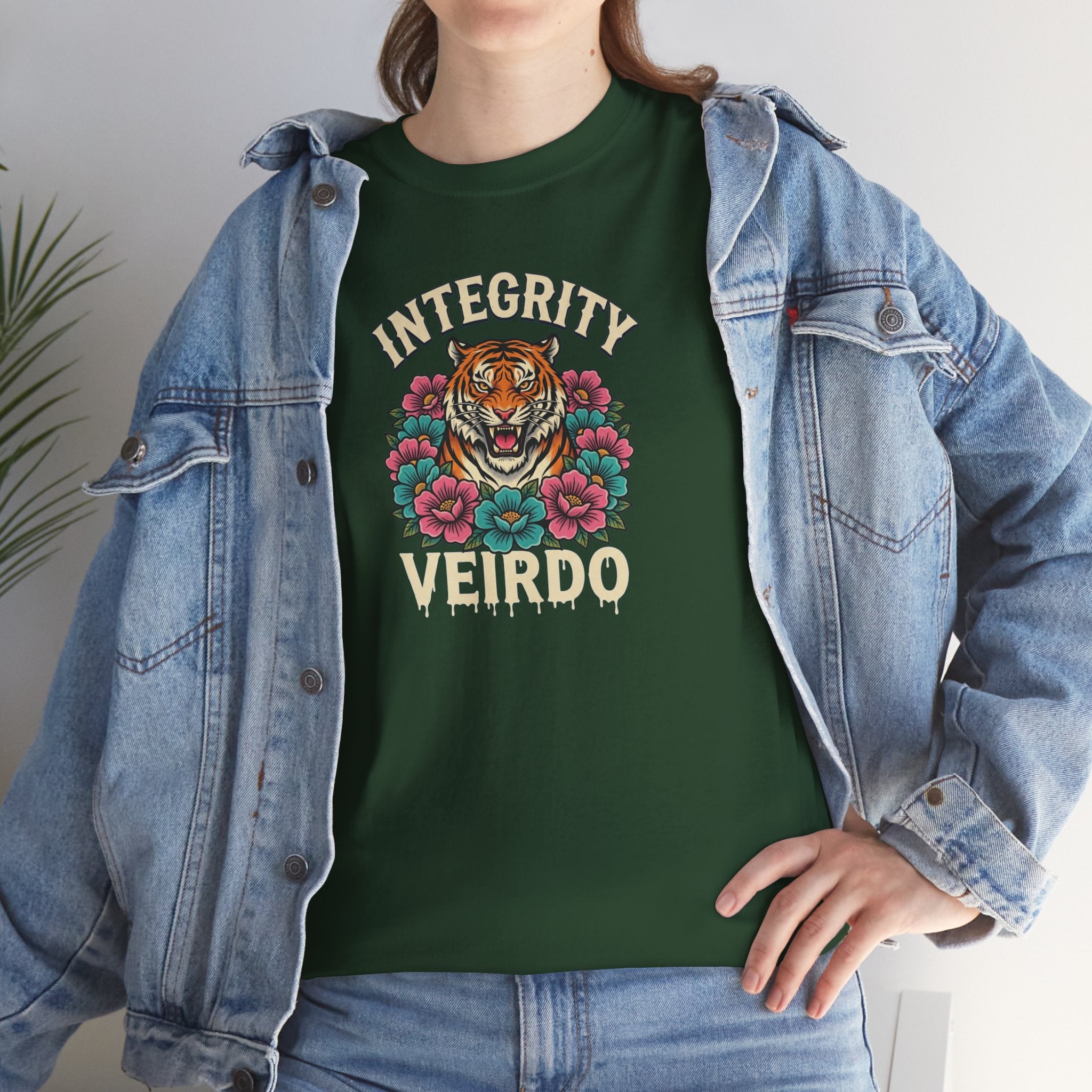 Integrity Weirdo T-Shirt | Tiger and Floral Illustration