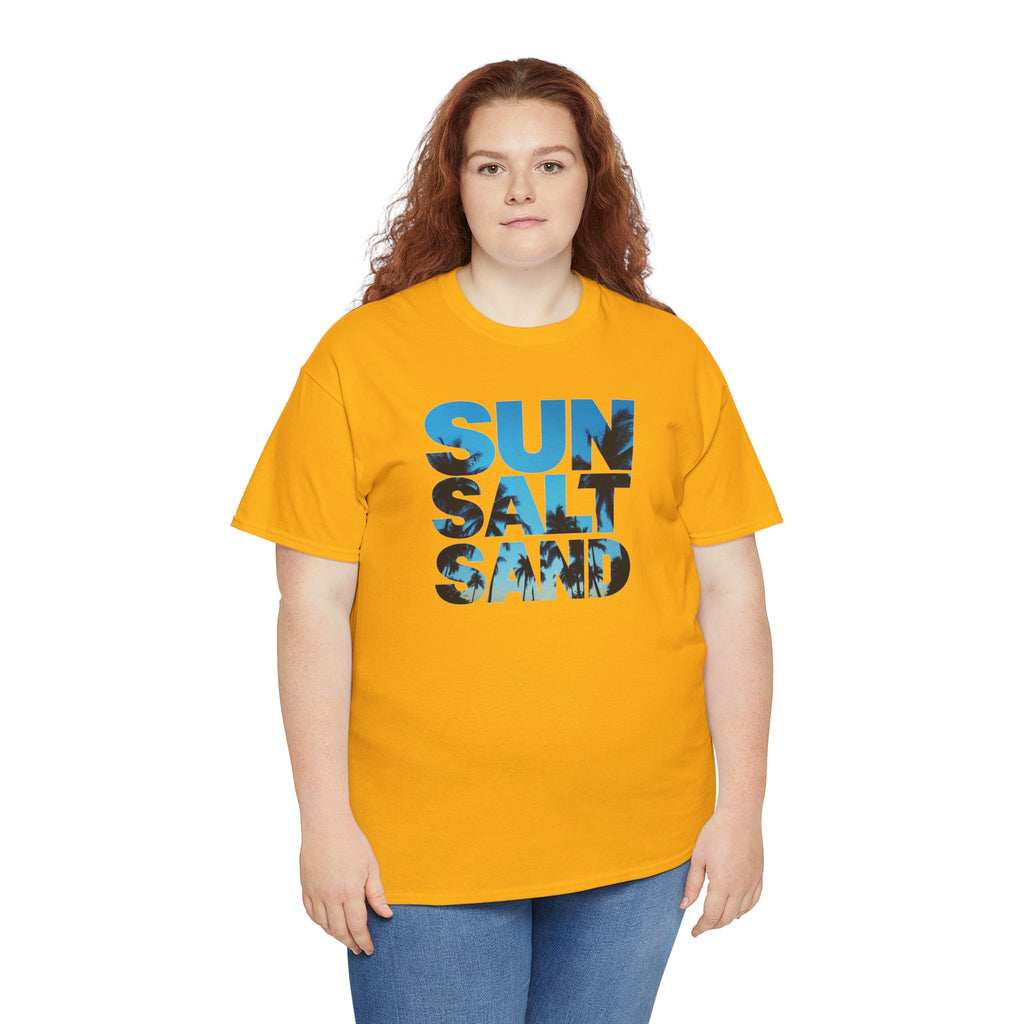 Sun Salt Sand T-Shirt | Beach Typography Tee, Ocean Photo Fill