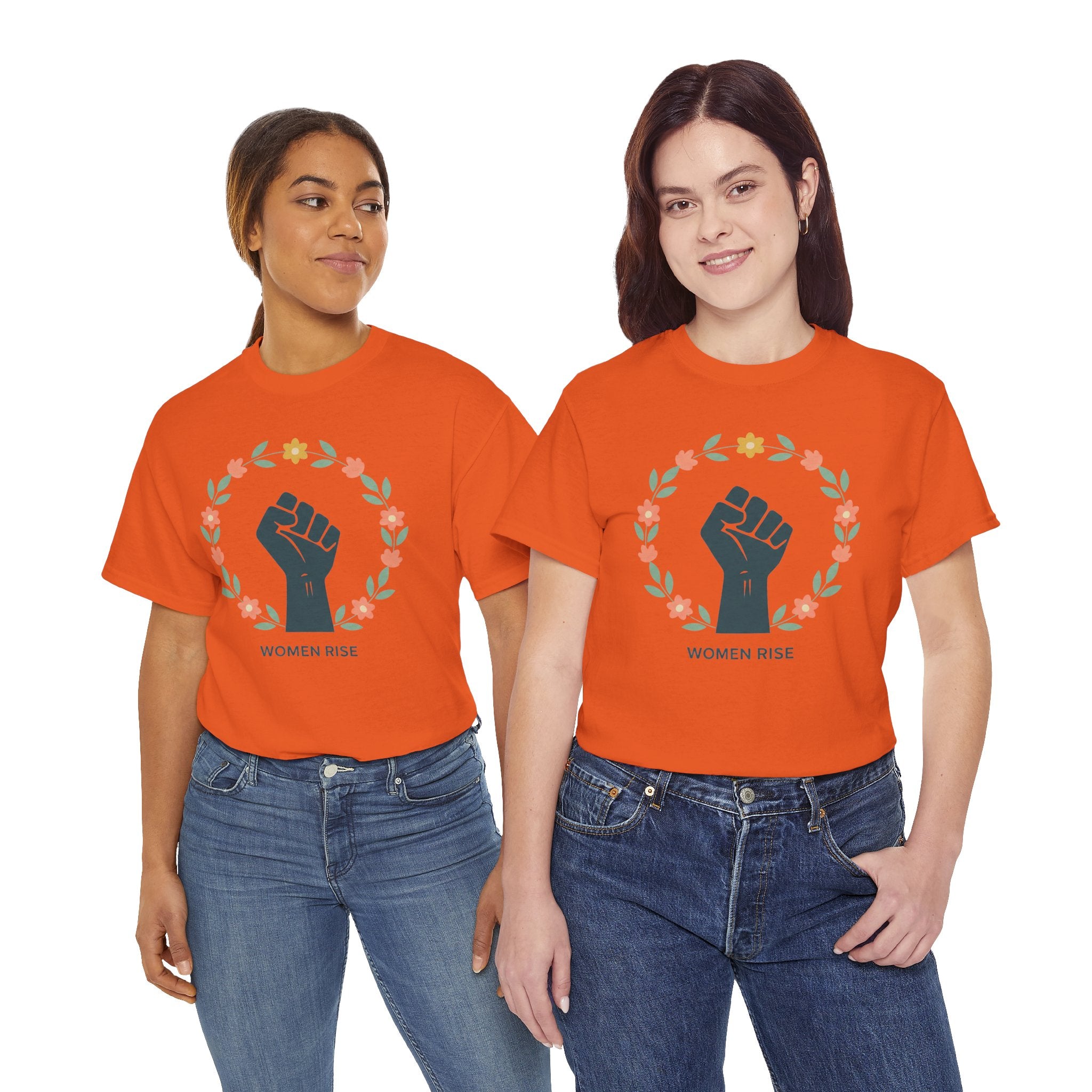Women Rise Fist Tee | Feminist Power Floral Wreath T-Shirt