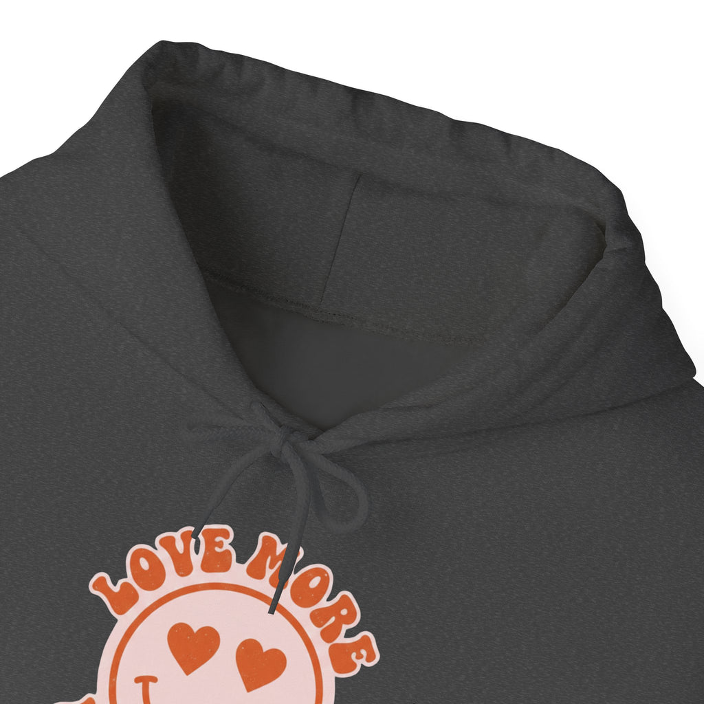 Valentine's Day Love More Worry Less Hoodie | Heart Eyes Smiley