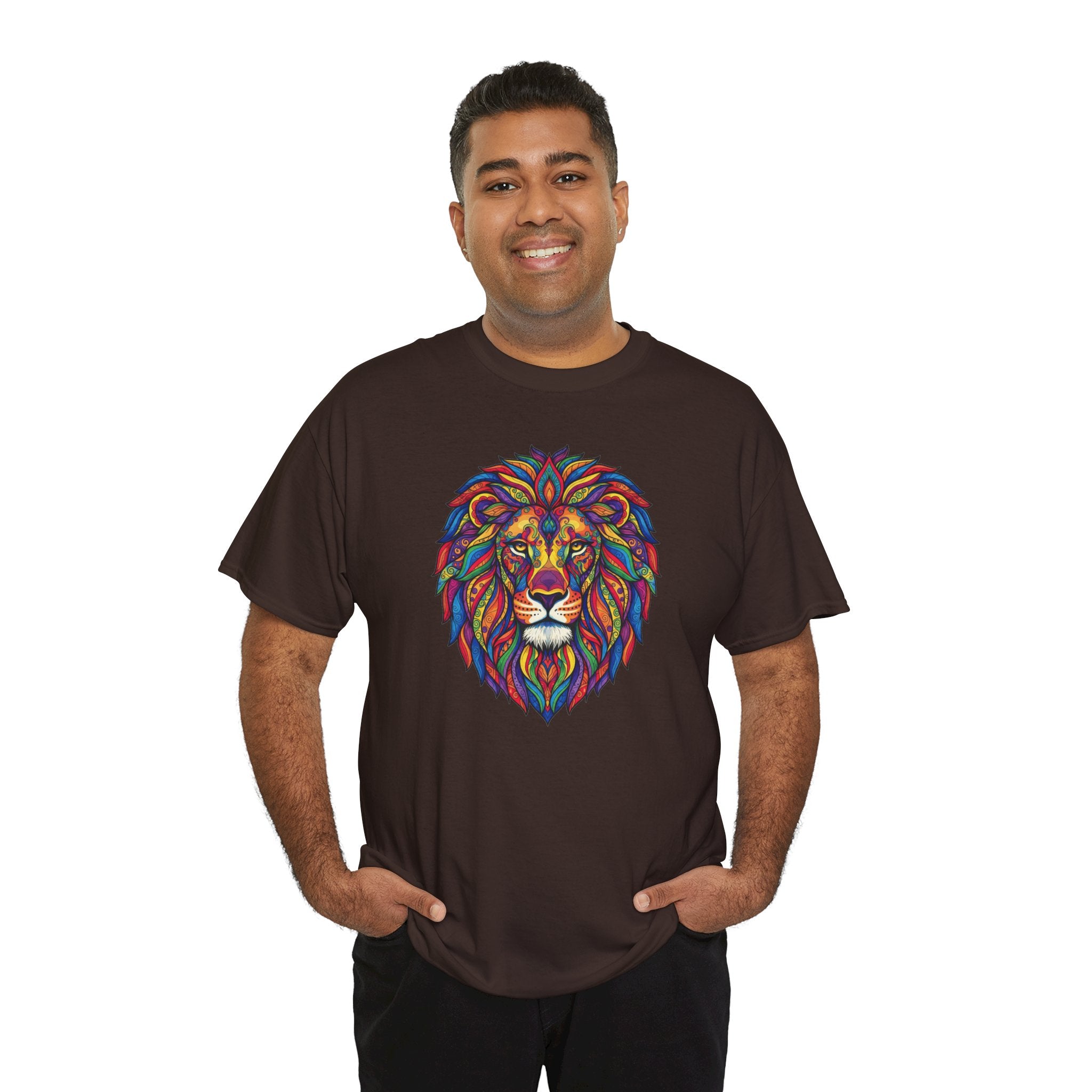 Colorful Geometric Lion T-Shirt | Vibrant Tribal Lion Tee, Graphic Animal Shirt