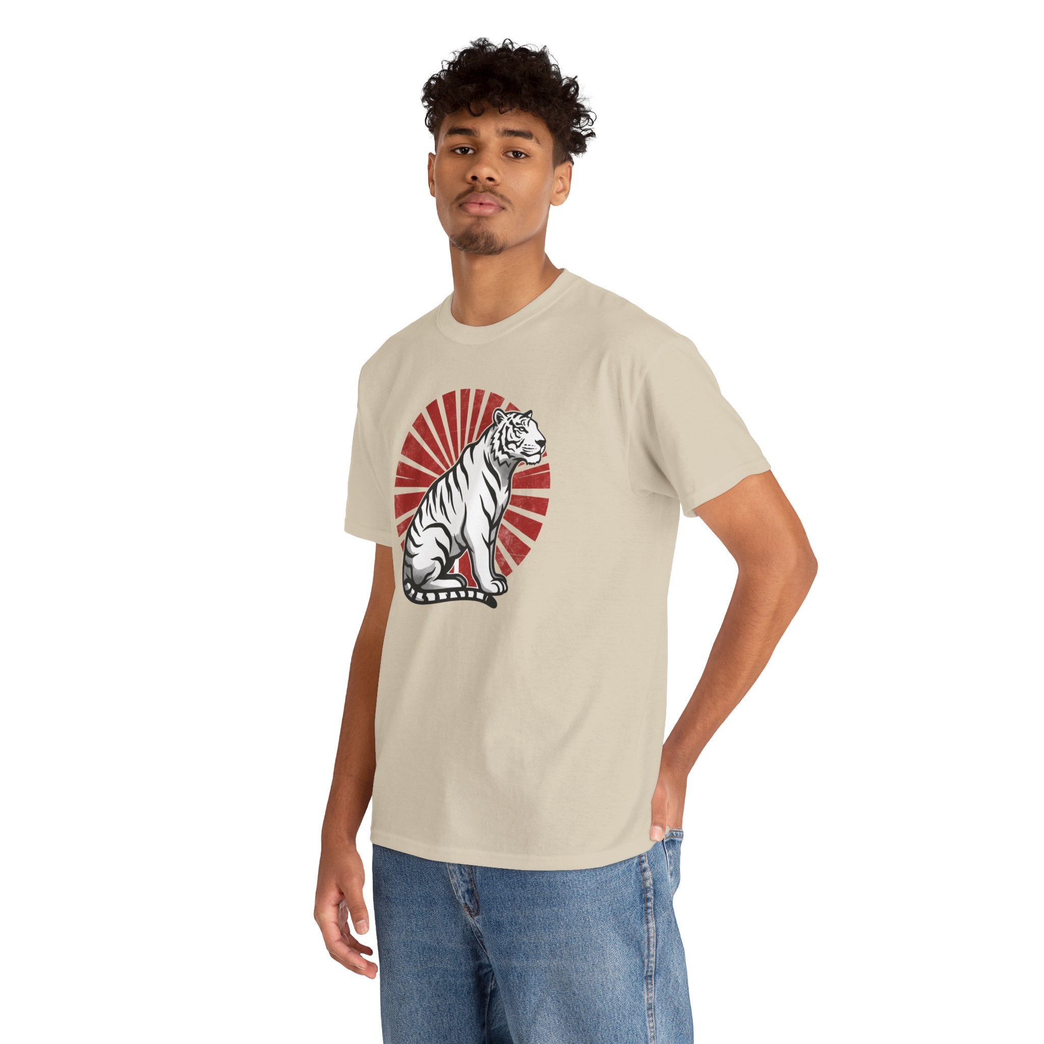 White Tiger with Rising Sun Tee | Japanese Tiger Graphic T-Shirt