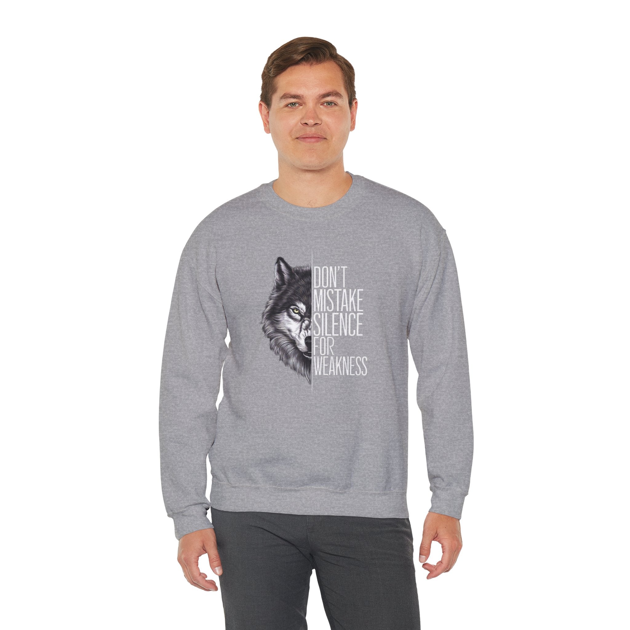 Wolf Half-Face Portrait Don't Mistake Silence For Weakness Crewneck