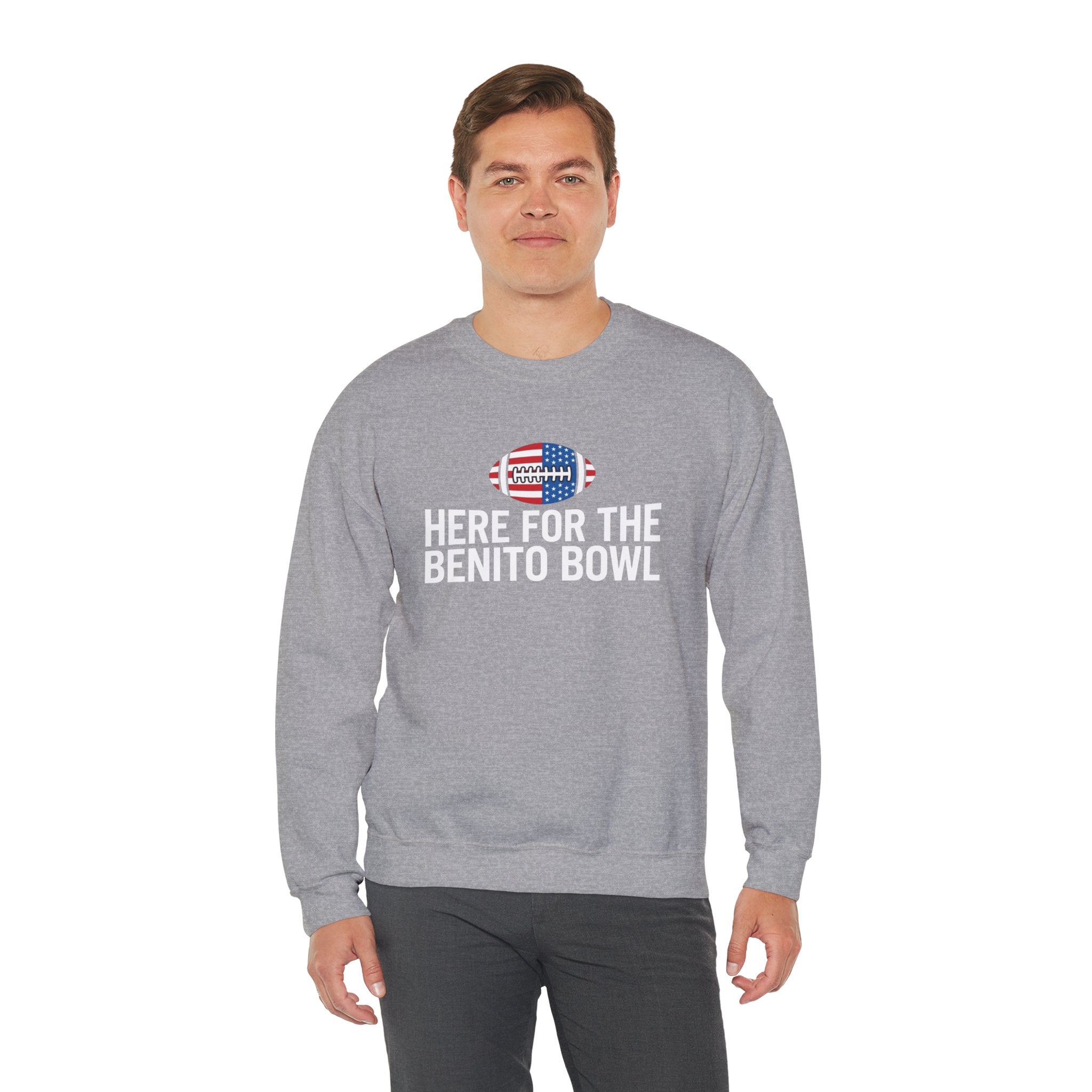 Here For The Benito Bowl crewneck sweatshirt | Football American flag logo