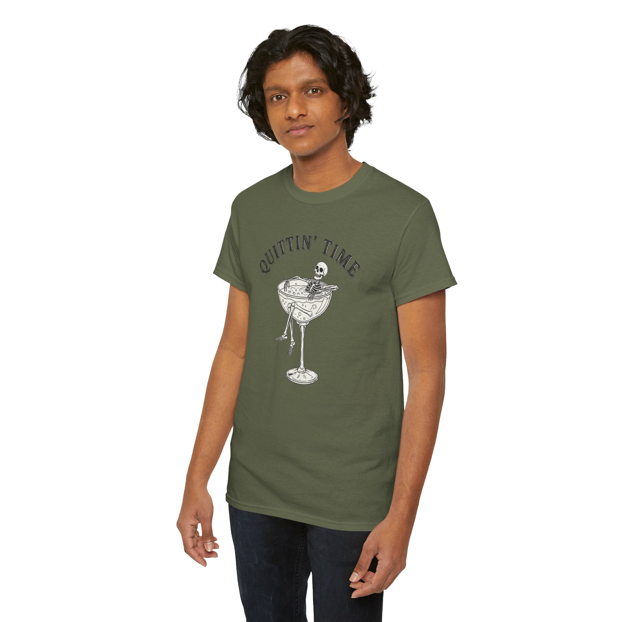 Quittin' Time Champagne Glass Illustration Tee | Retro Cocktail Shirt