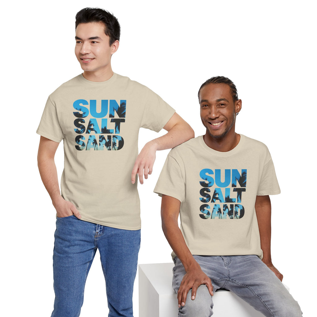 Sun Salt Sand T-Shirt | Beach Typography Tee, Ocean Photo Fill