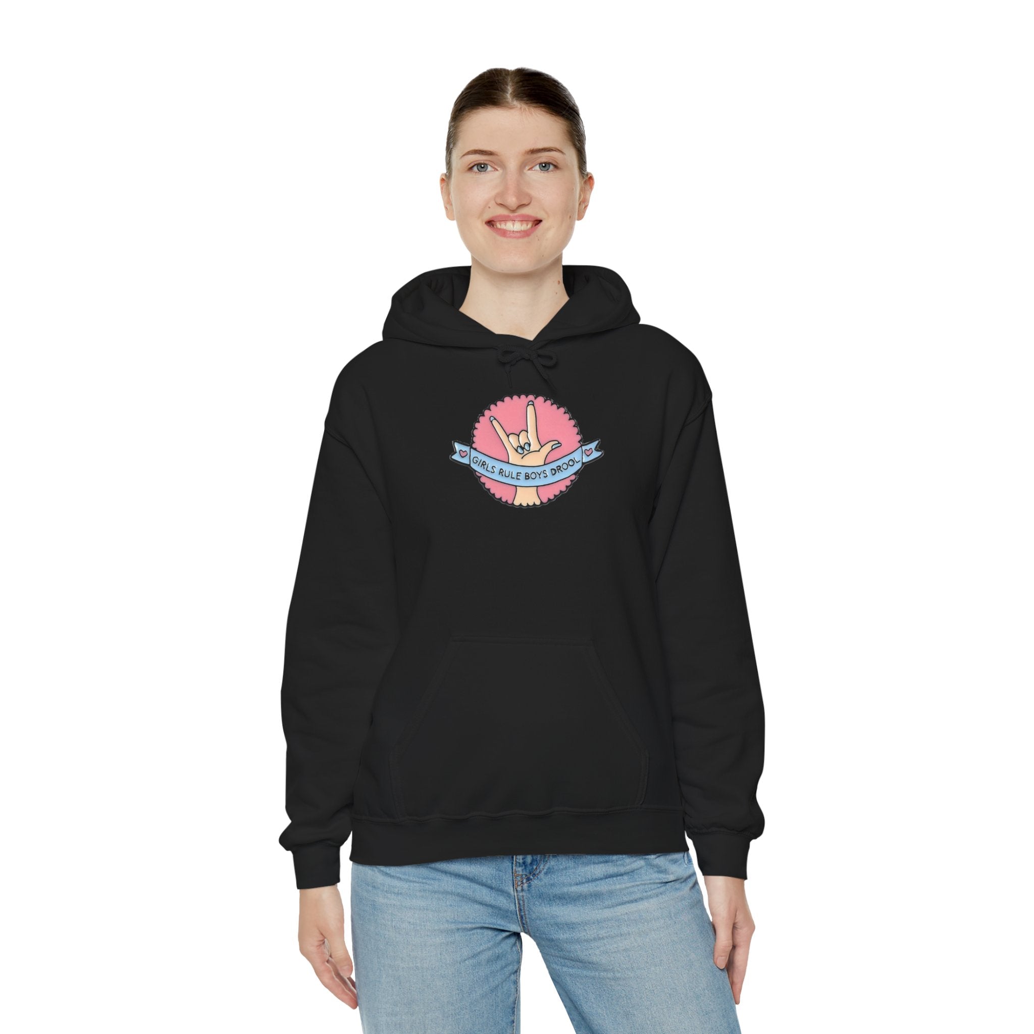 Girls Rule Boys Drool Graphic Hoodie - Trendy Feminist Streetwear Pullover