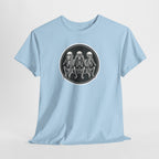 Three Sitting Skeletons Tee | Skull Circle Illustration, Halloween Shirt