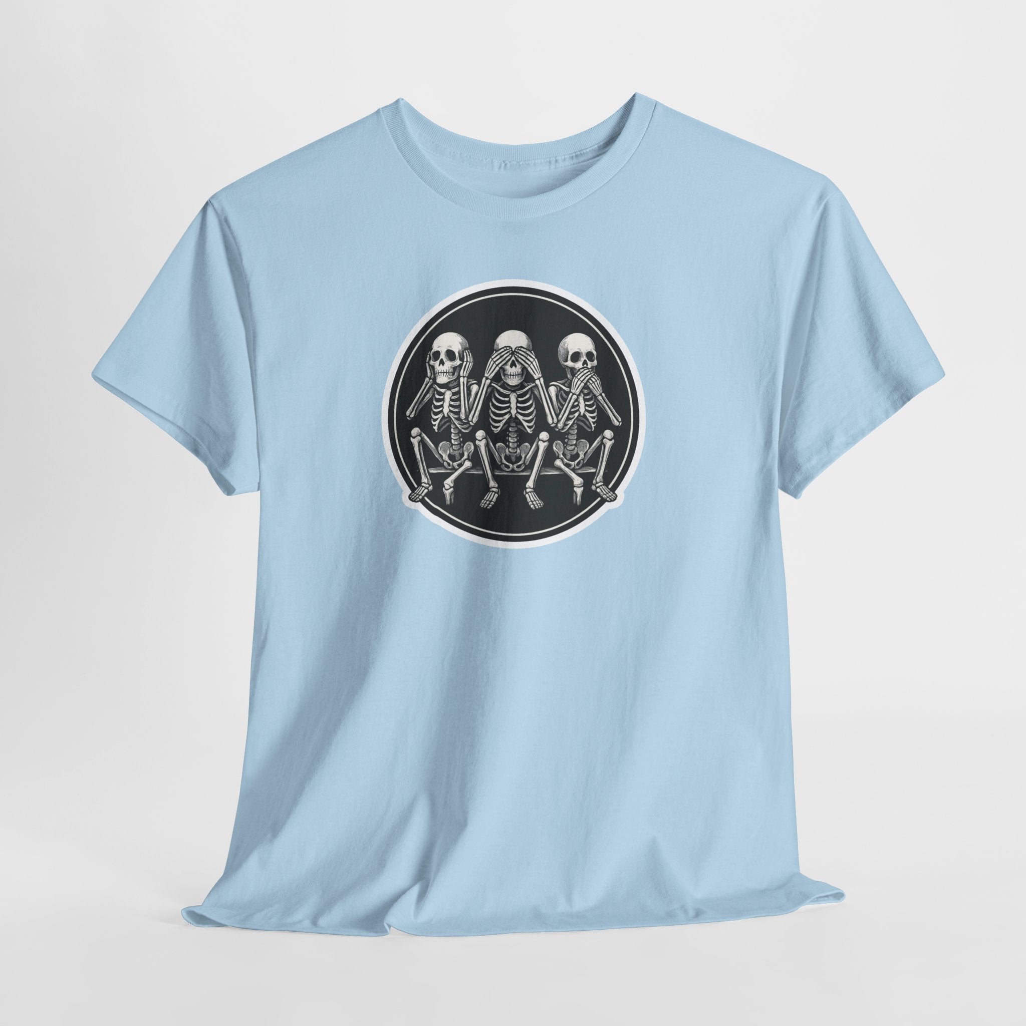 Three Sitting Skeletons Tee | Skull Circle Illustration, Halloween Shirt