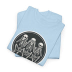 Three Sitting Skeletons Tee | Skull Circle Illustration, Halloween Shirt
