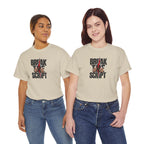 Break the Script hands ripping text Tee | Rebellious typography shirt