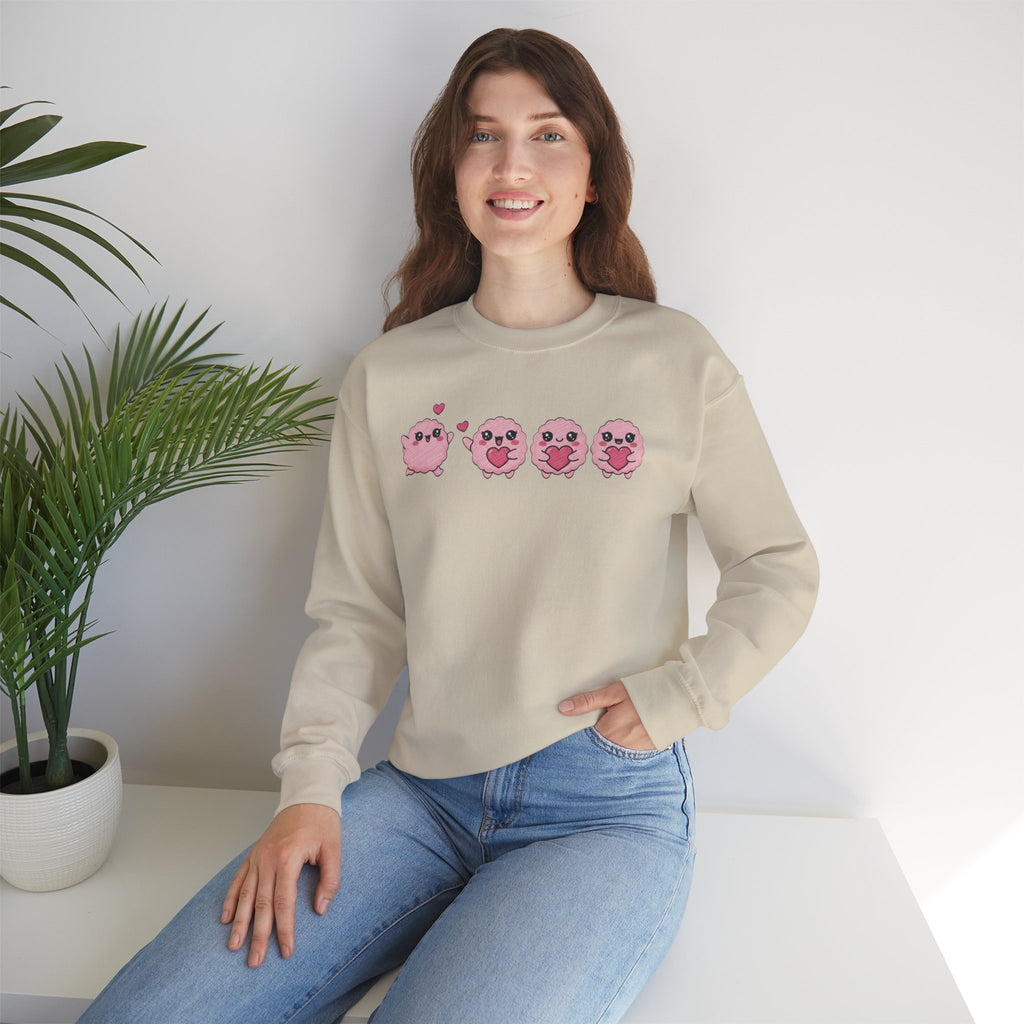 Valentine's Day Kawaii Pink Puff Sweatshirt | Cute Heart Emoji Character Crewneck