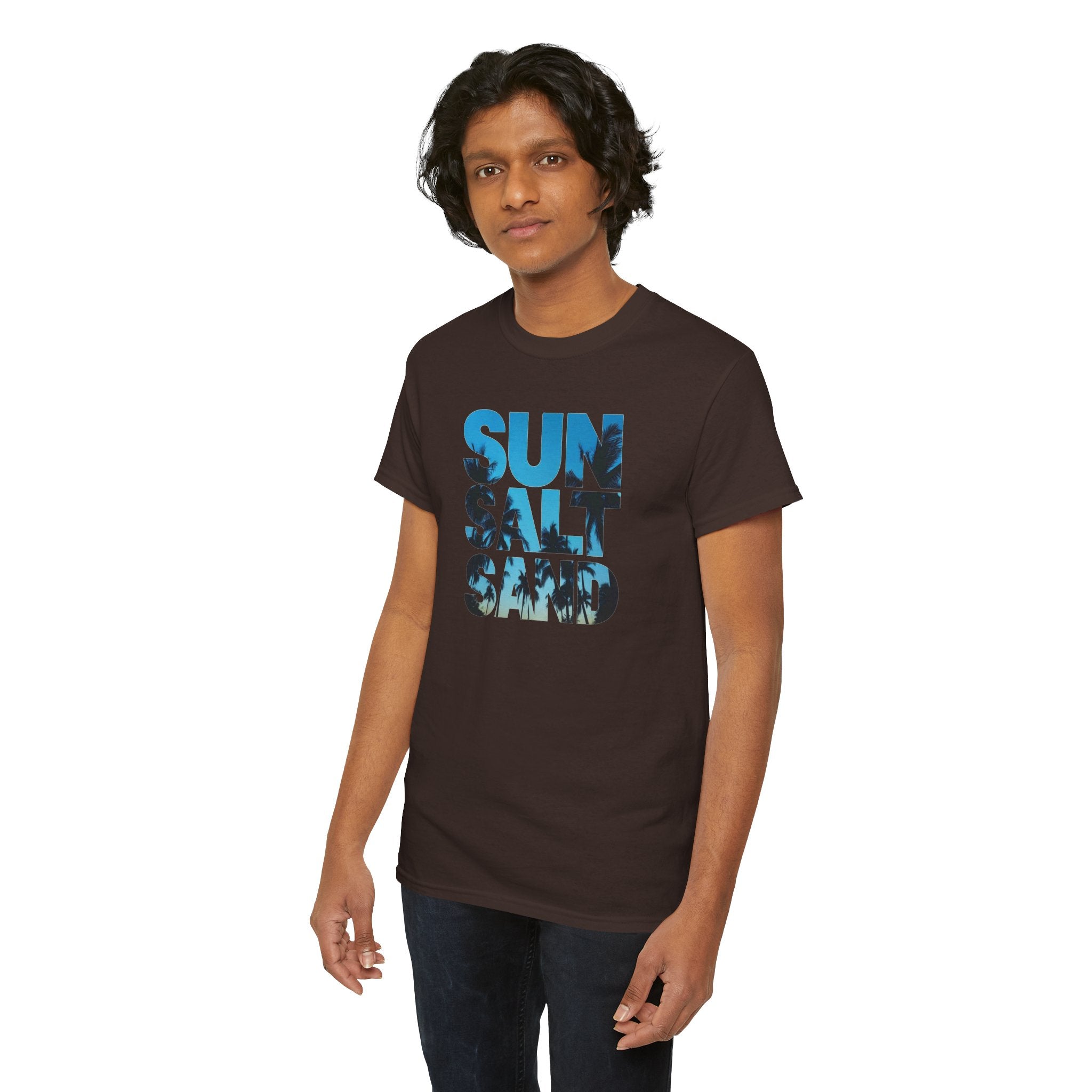 Sun Salt Sand T-Shirt | Beach Typography Tee, Ocean Photo Fill