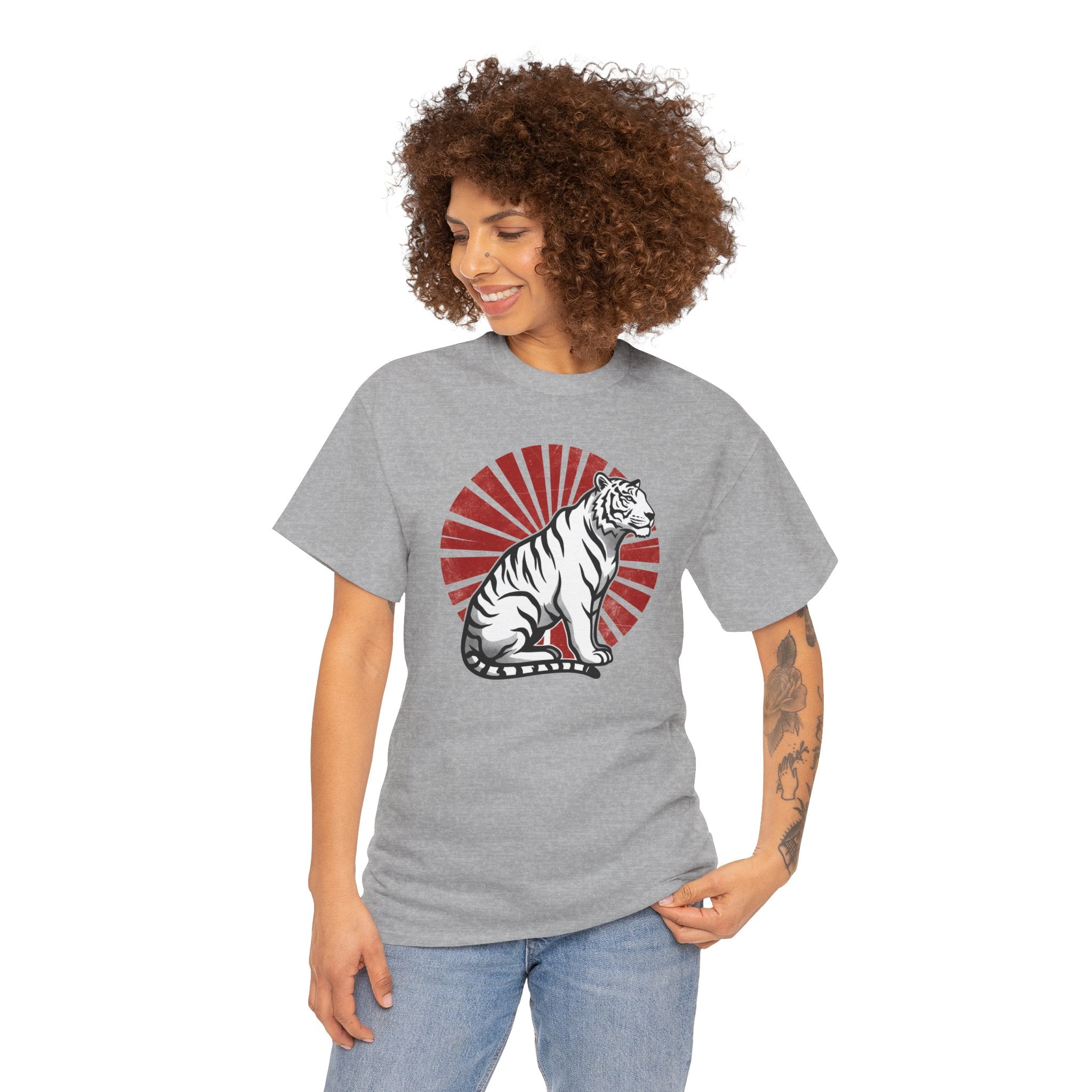 White Tiger with Rising Sun Tee | Japanese Tiger Graphic T-Shirt