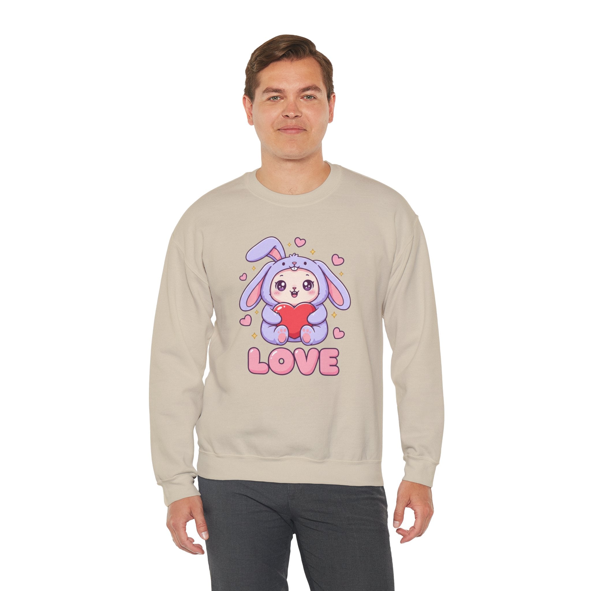 Valentine's Day Kawaii Bunny Sweatshirt | Cute Bunny Holding Heart Love Crewneck