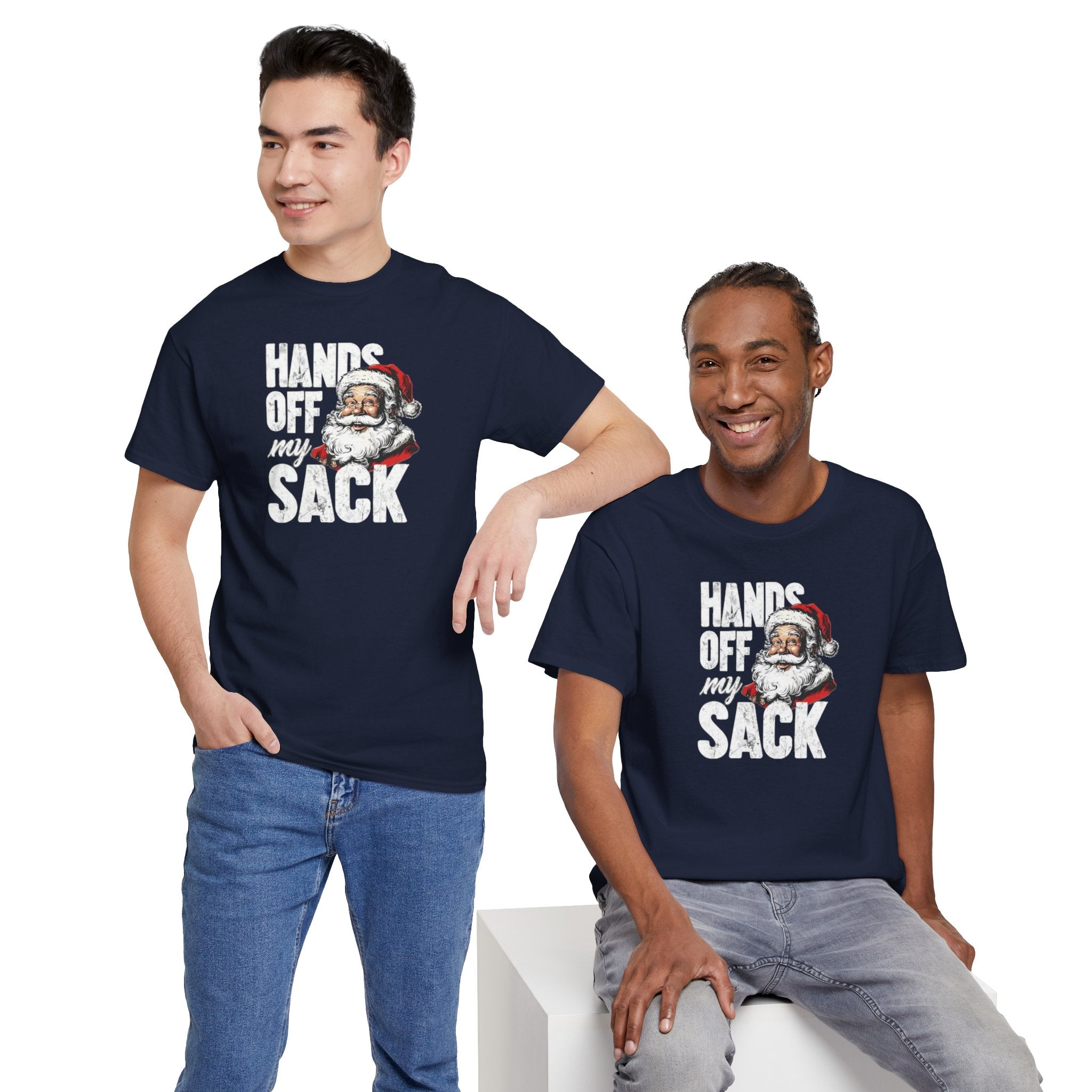 Hands Off My Sack Santa T-Shirt | Funny Christmas Holiday Tee