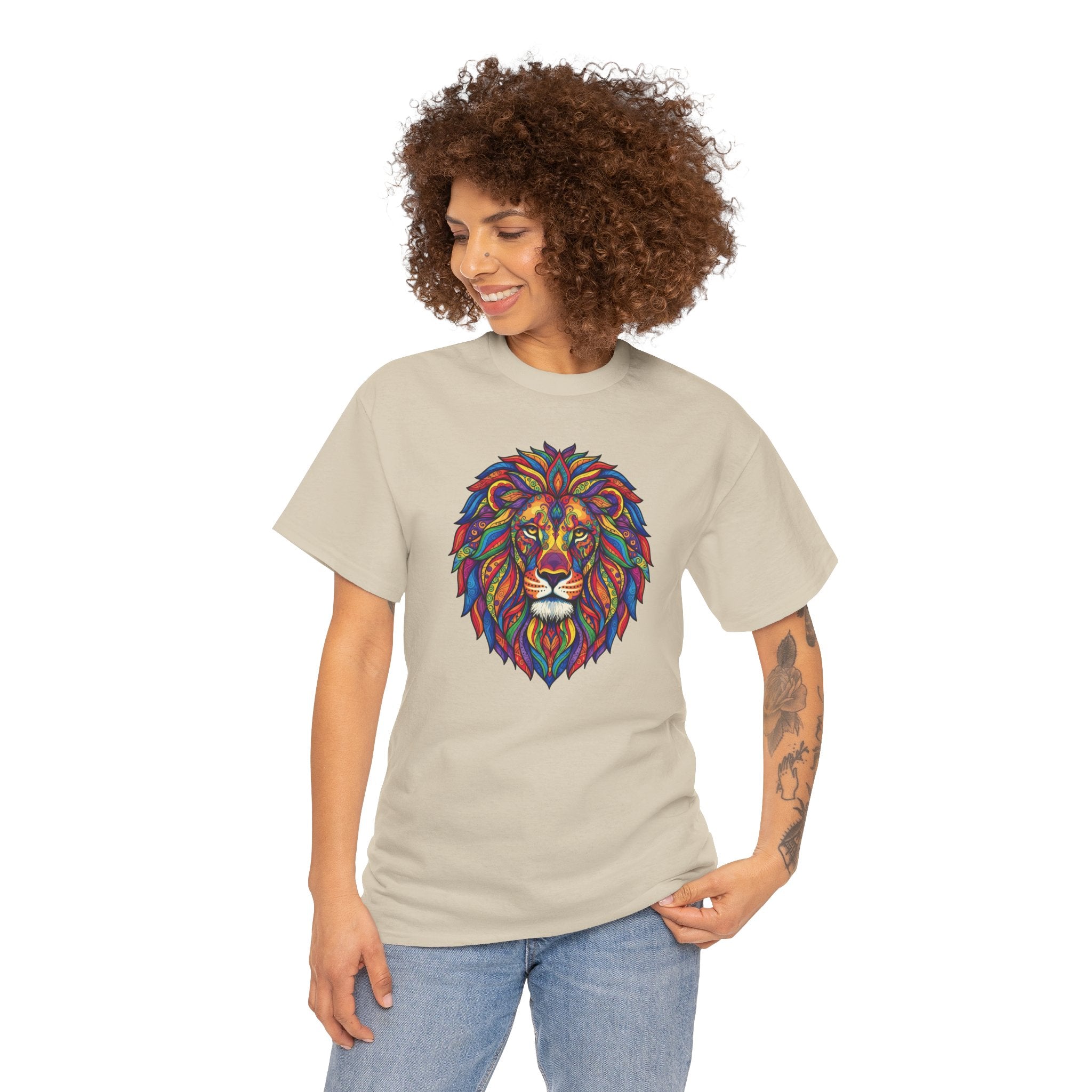 Colorful Geometric Lion T-Shirt | Vibrant Tribal Lion Tee, Graphic Animal Shirt