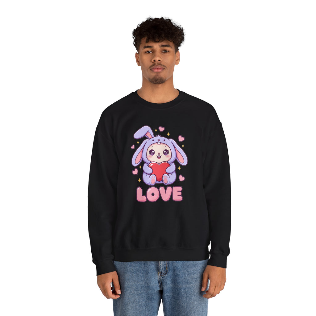 Valentine's Day Kawaii Bunny Sweatshirt | Cute Bunny Holding Heart Love Crewneck