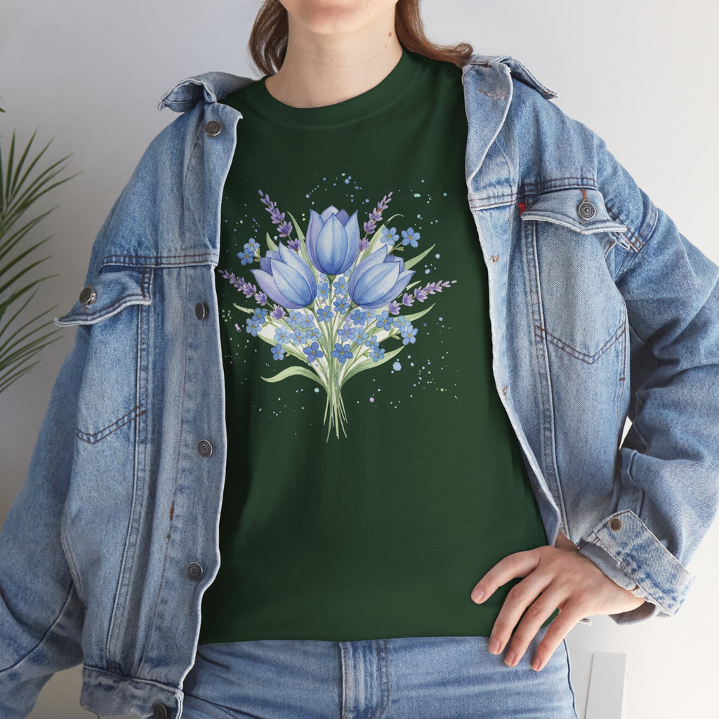 Blue Tulip Bouquet Tee | Watercolor Floral Shirt, Spring Flower Design