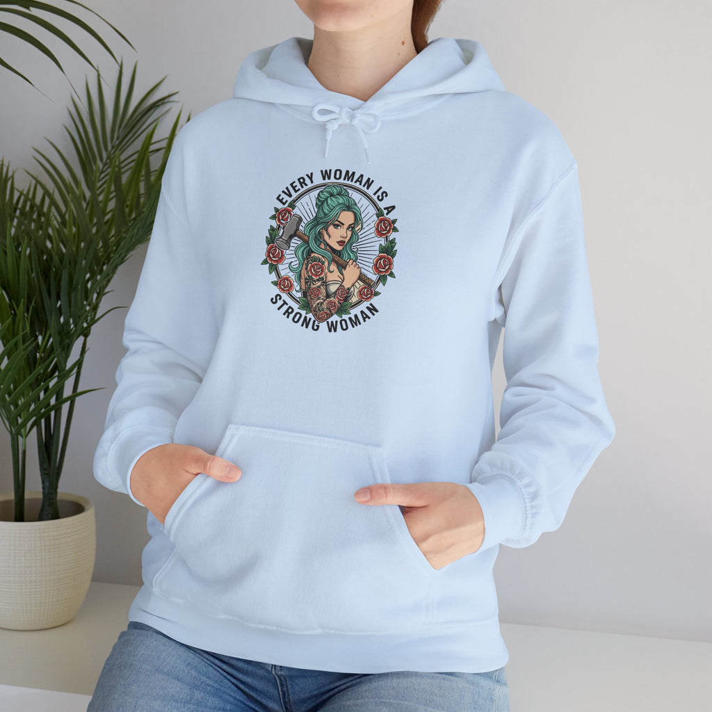 Every Woman Is Strong Woman Hoodie | Floral Tattoo Woman Illustration