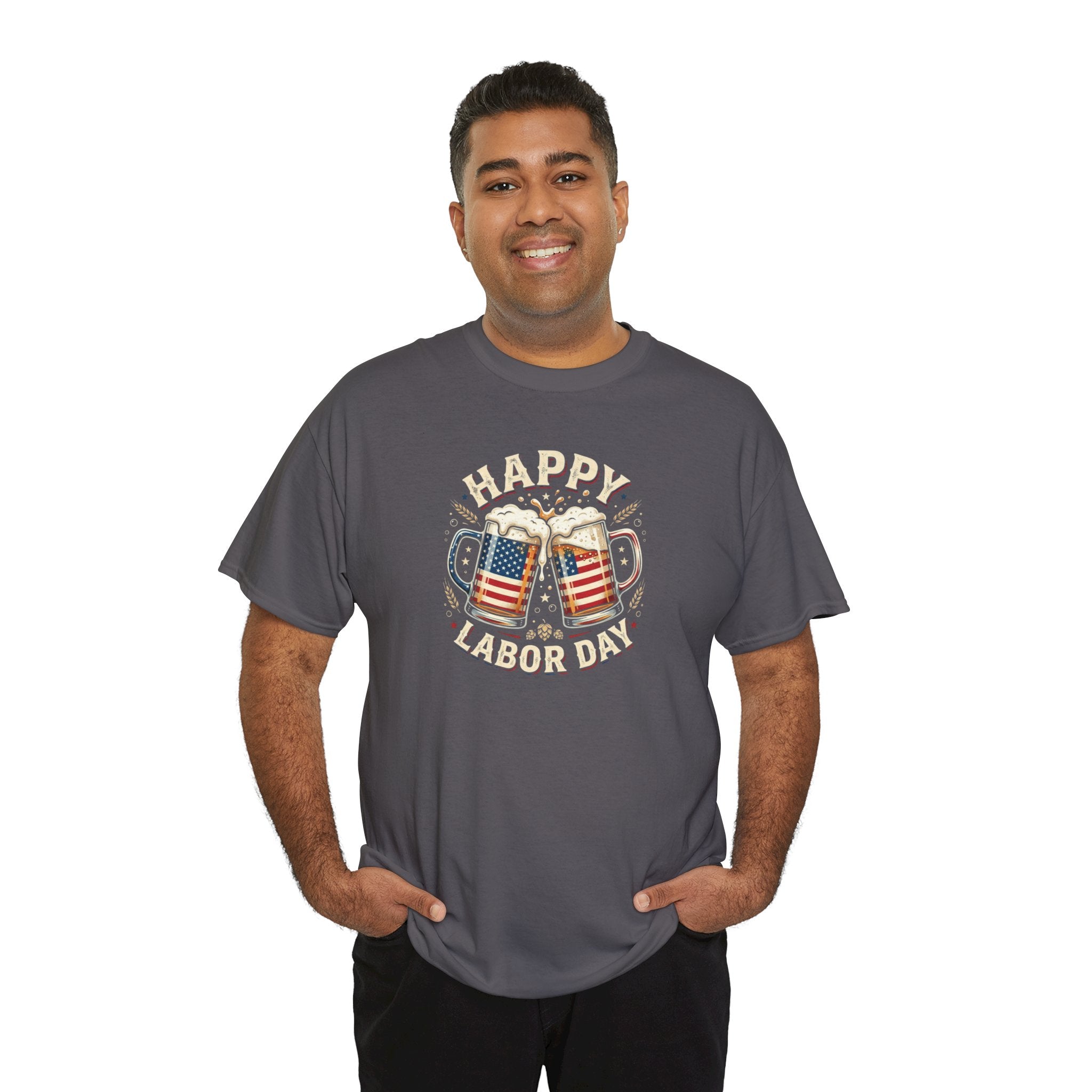 Happy Labor Day Beer Mugs T-Shirt | American Flag Cheers Tee